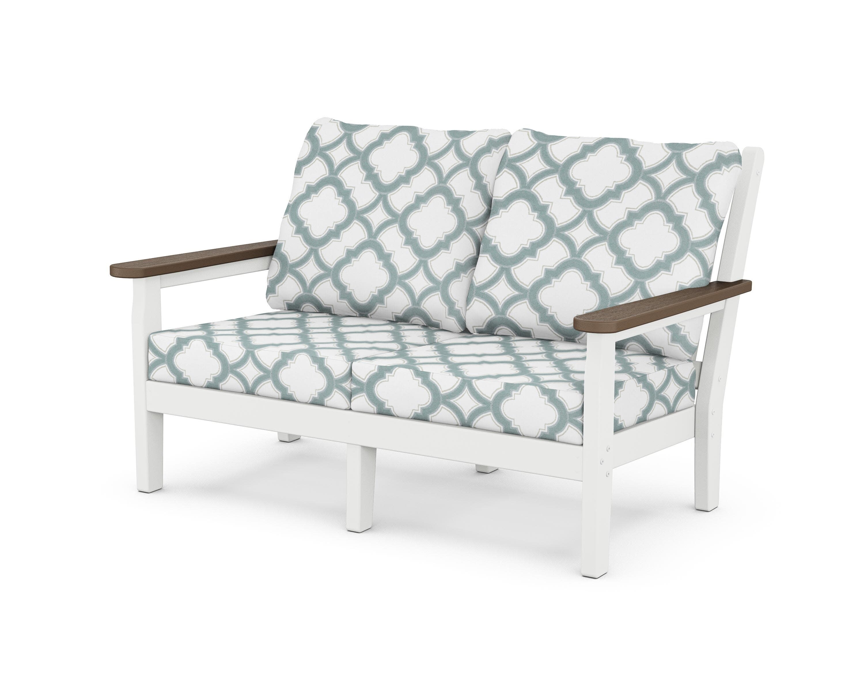Chippendale Deep Seating Loveseat in White / Kona / Trellis Glacier Spa