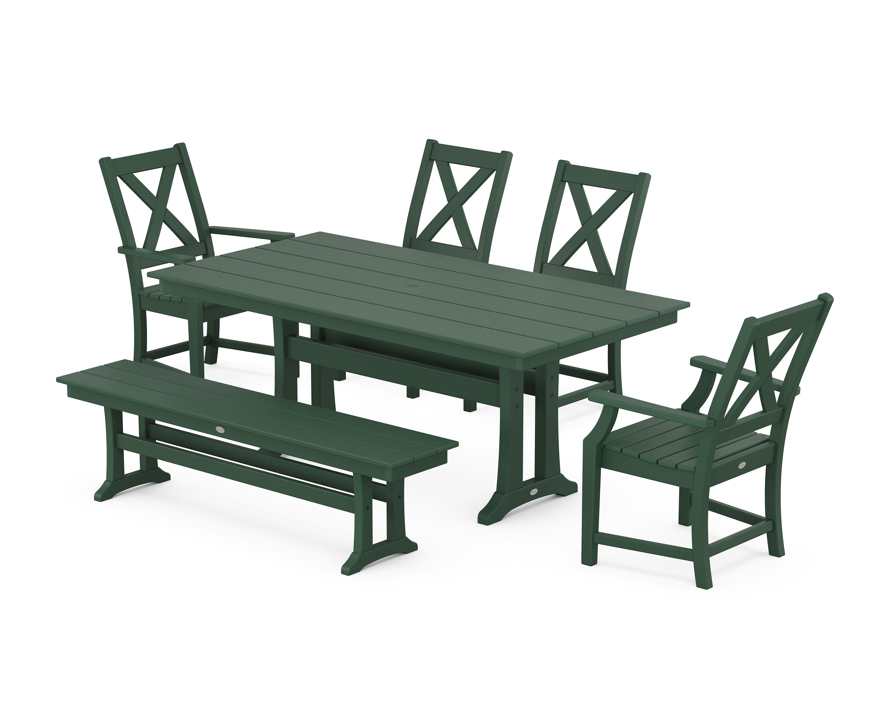 Braxton 6-Piece Farmhouse Dining Set With Trestle Legs in Green
