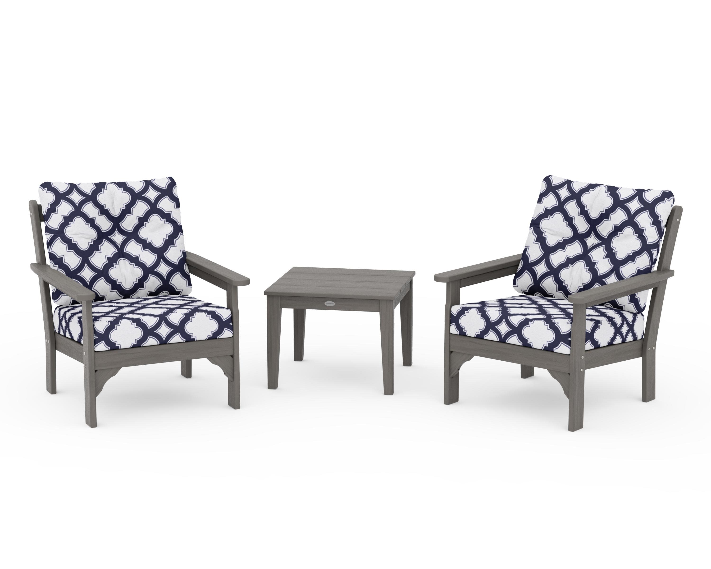 Vineyard 3-Piece Deep Seating Set in Driftwood / Trellis Navy