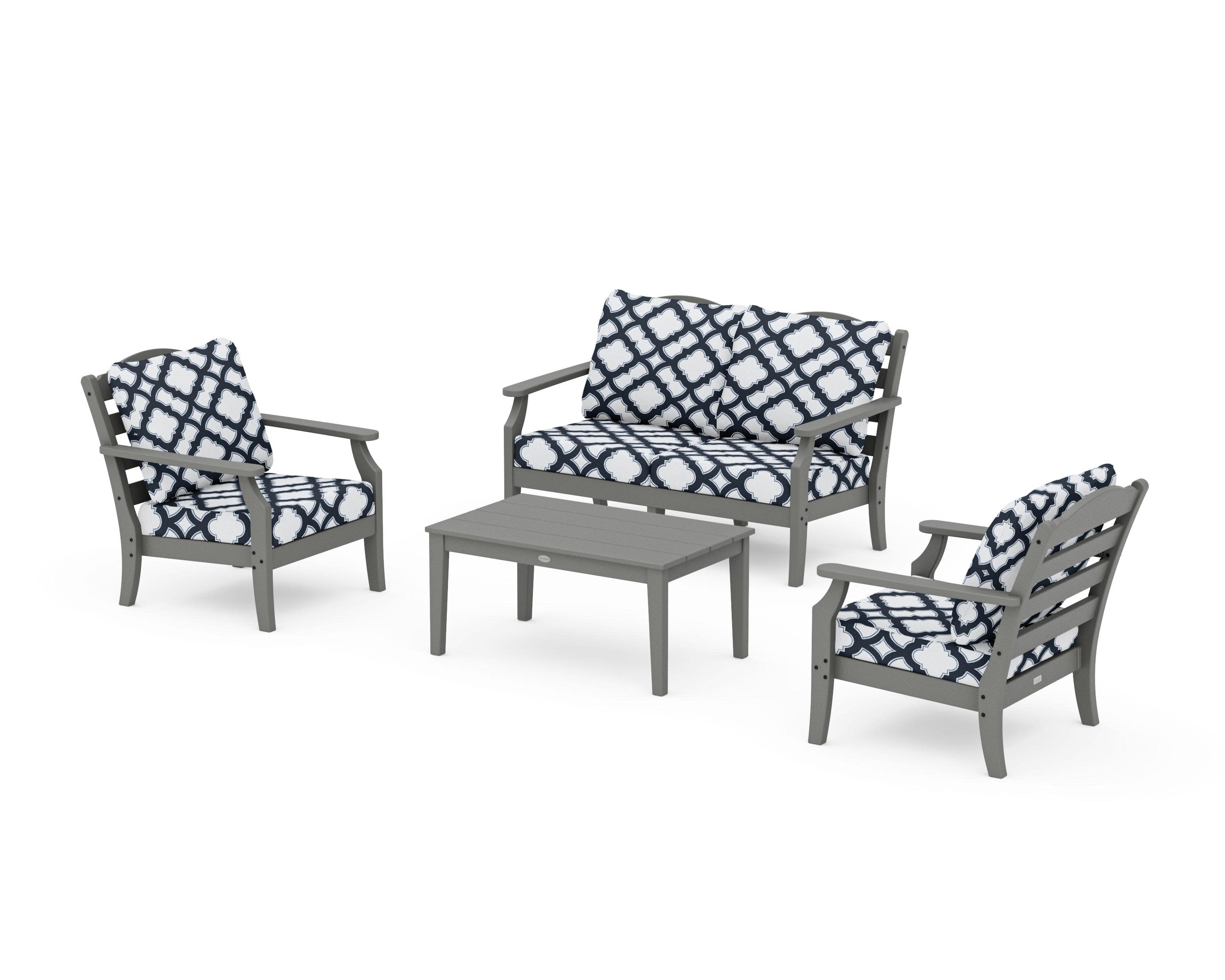Savannah 4-Piece Deep Seating Set with Loveseat in Slate Grey / Trellis Marine Indigo
