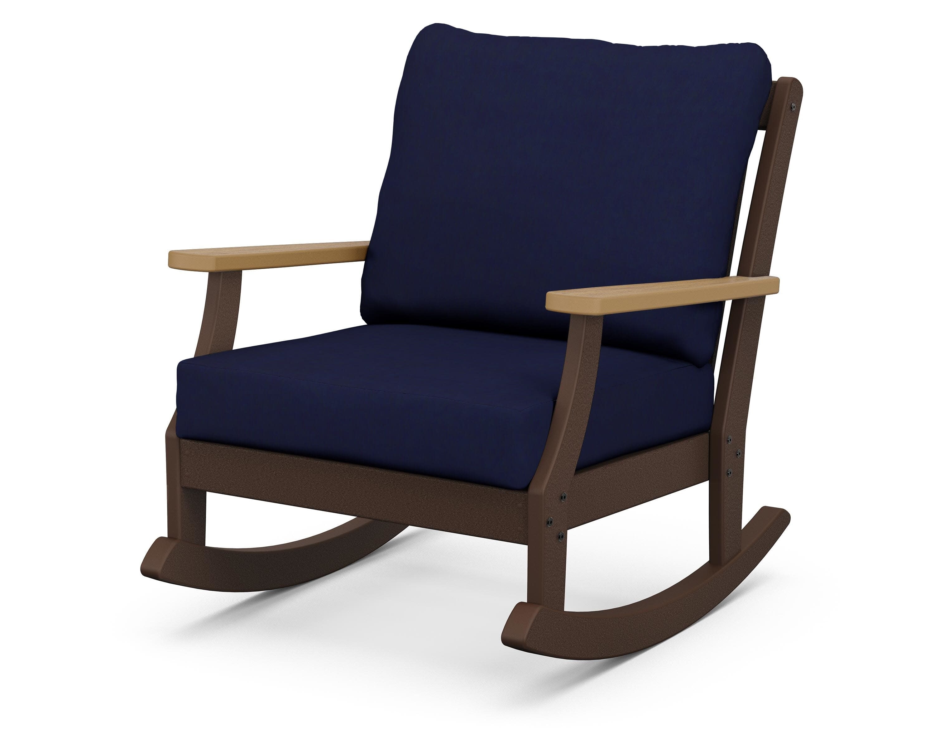 Braxton Deep Seating Rocking Chair in Mahogany / Natural / Navy
