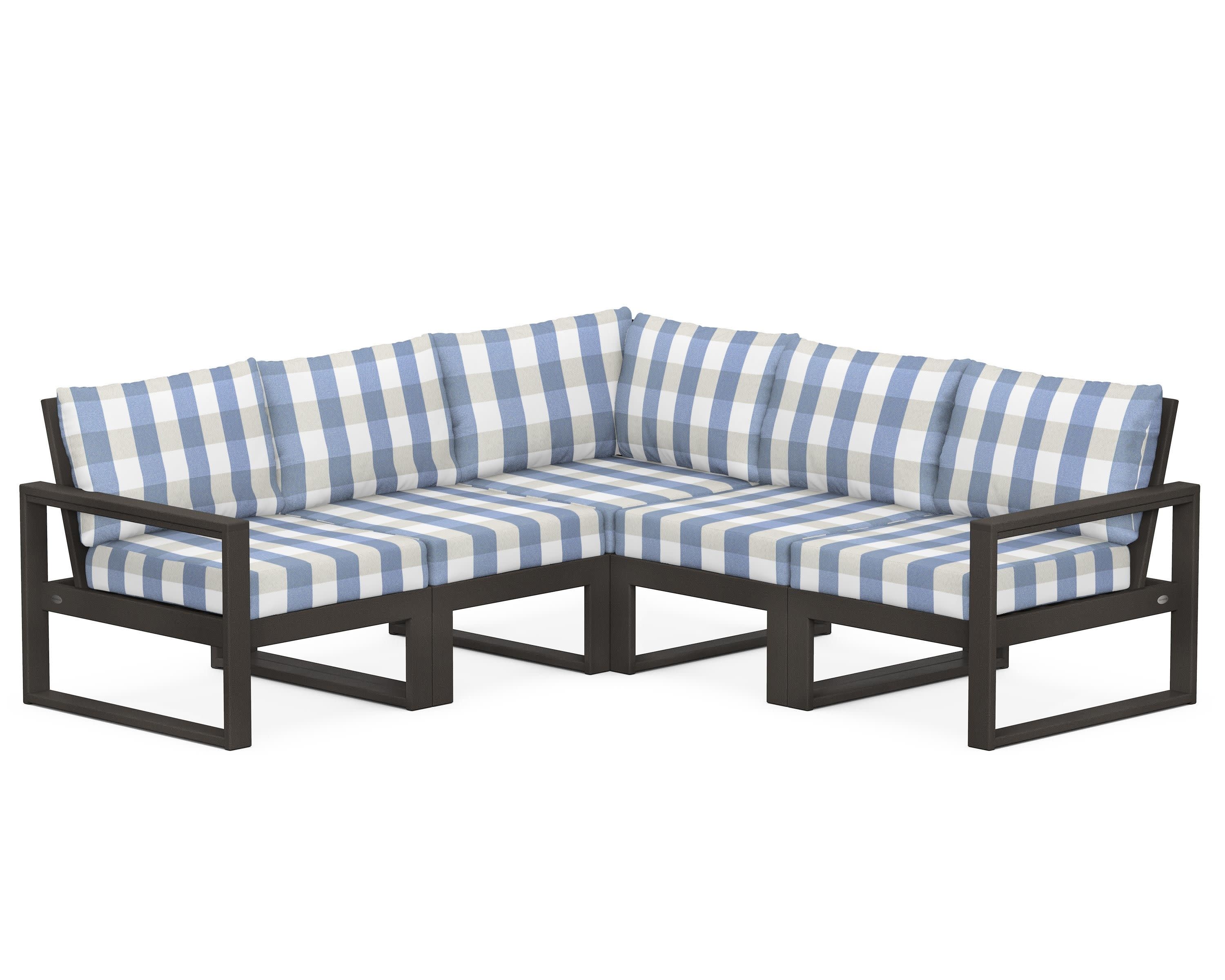 EDGE 5-Piece Modular Deep Seating Set in Vintage Coffee / Buffalo Plaid Sky Blue