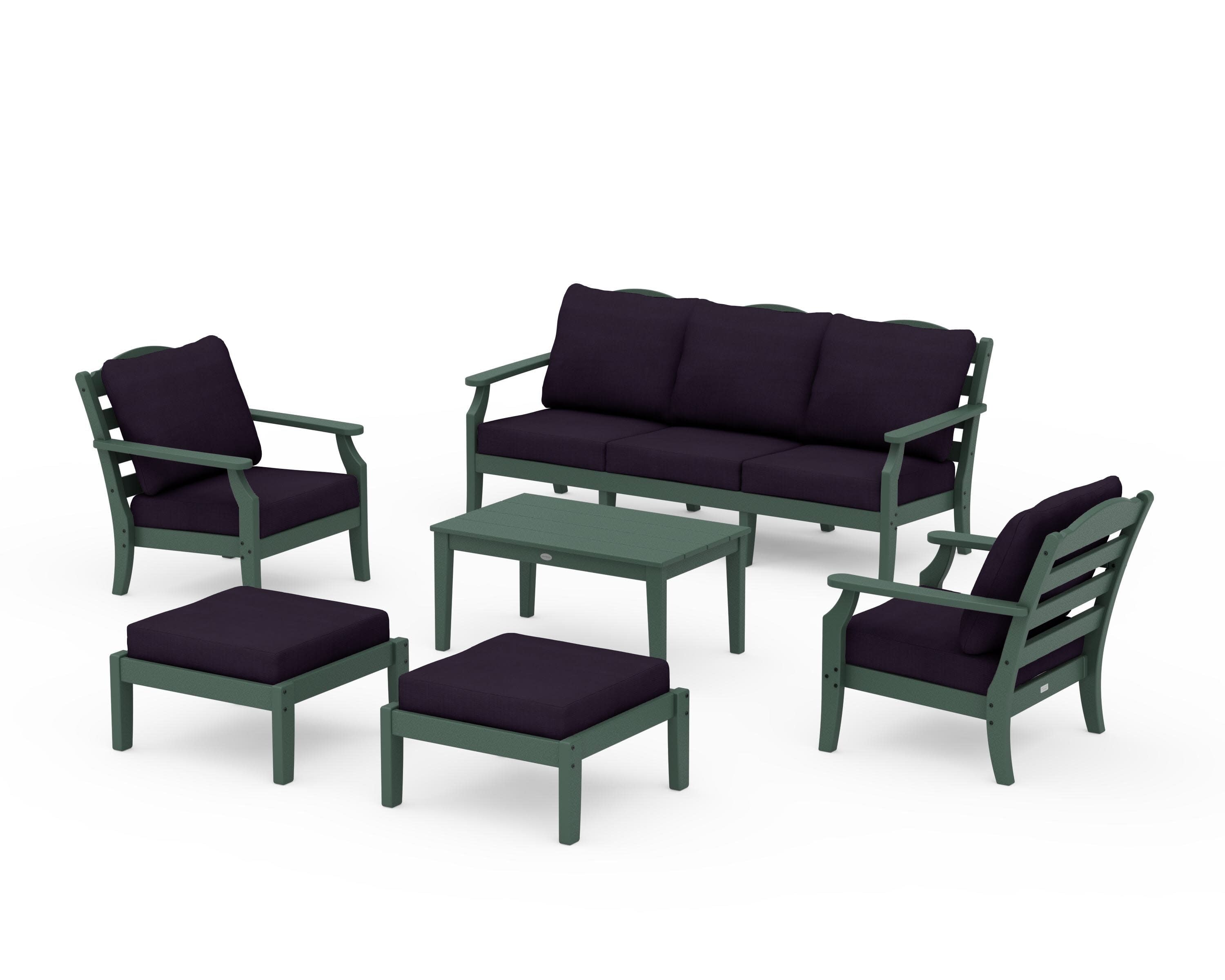 Savannah 6-Piece Lounge Sofa Set in Green / Navy Linen