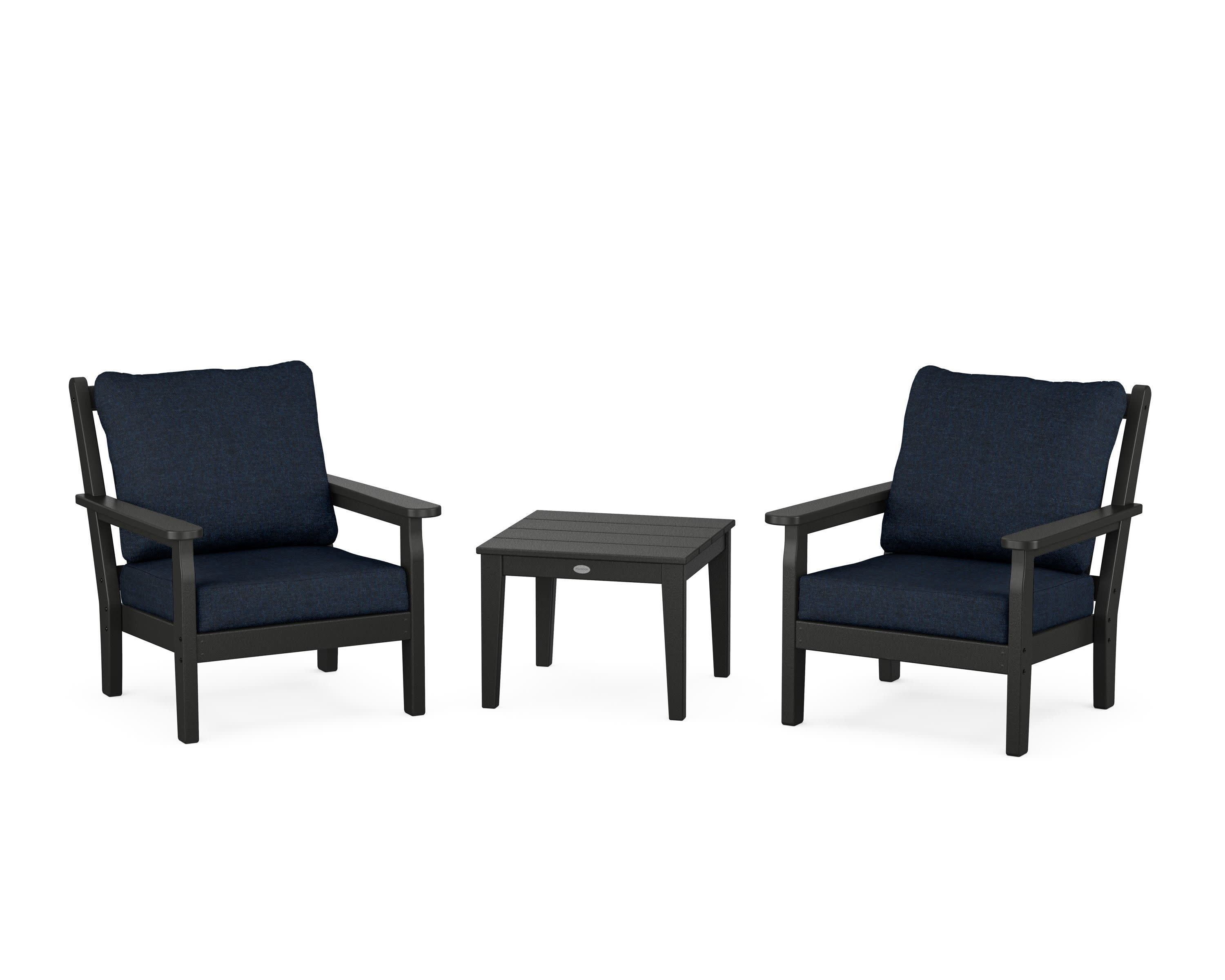 Chippendale 3-Piece Deep Seating Set in Black / Marine Indigo