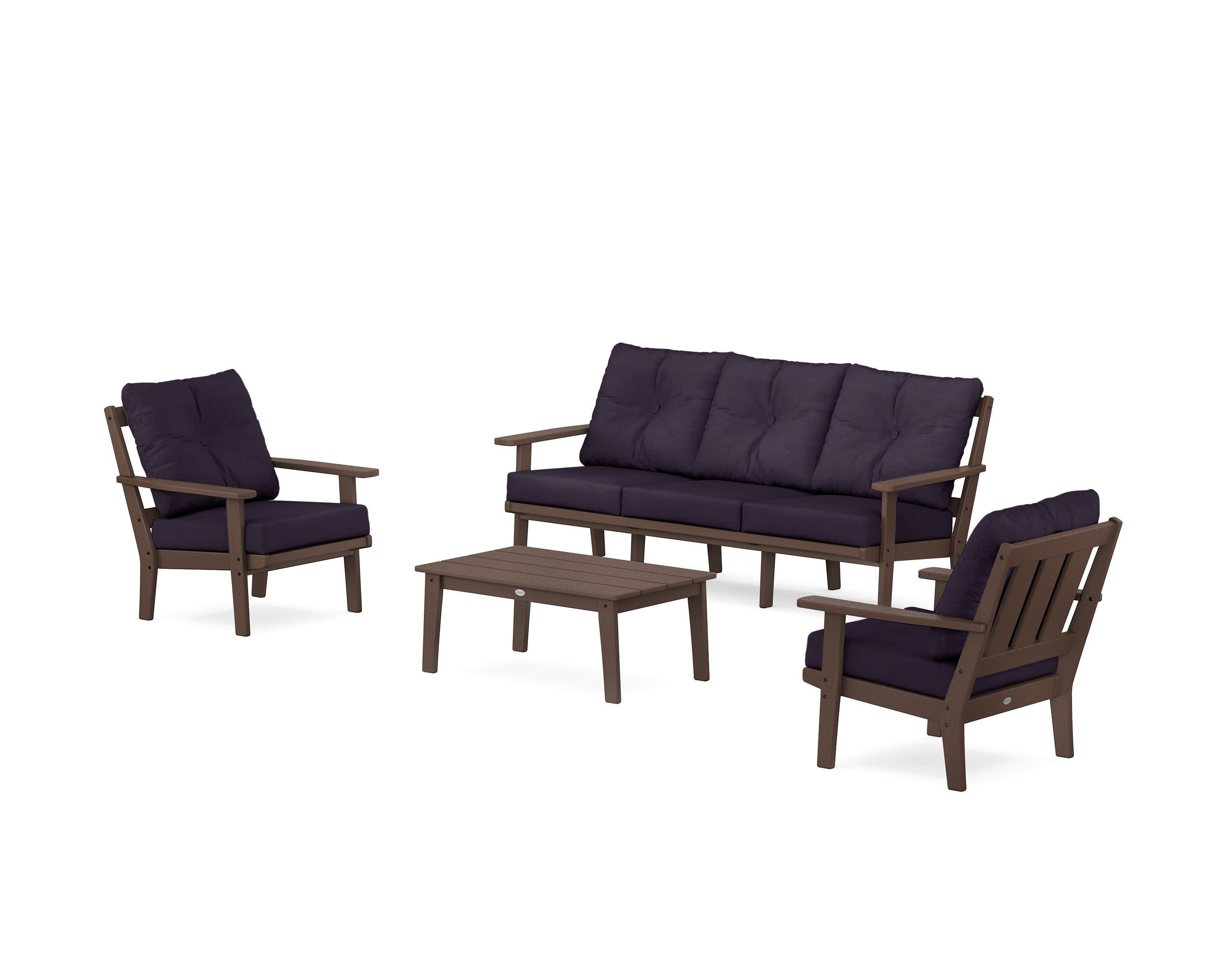 Oxford 4-Piece Deep Seating Set with Sofa in Mahogany / Navy Linen