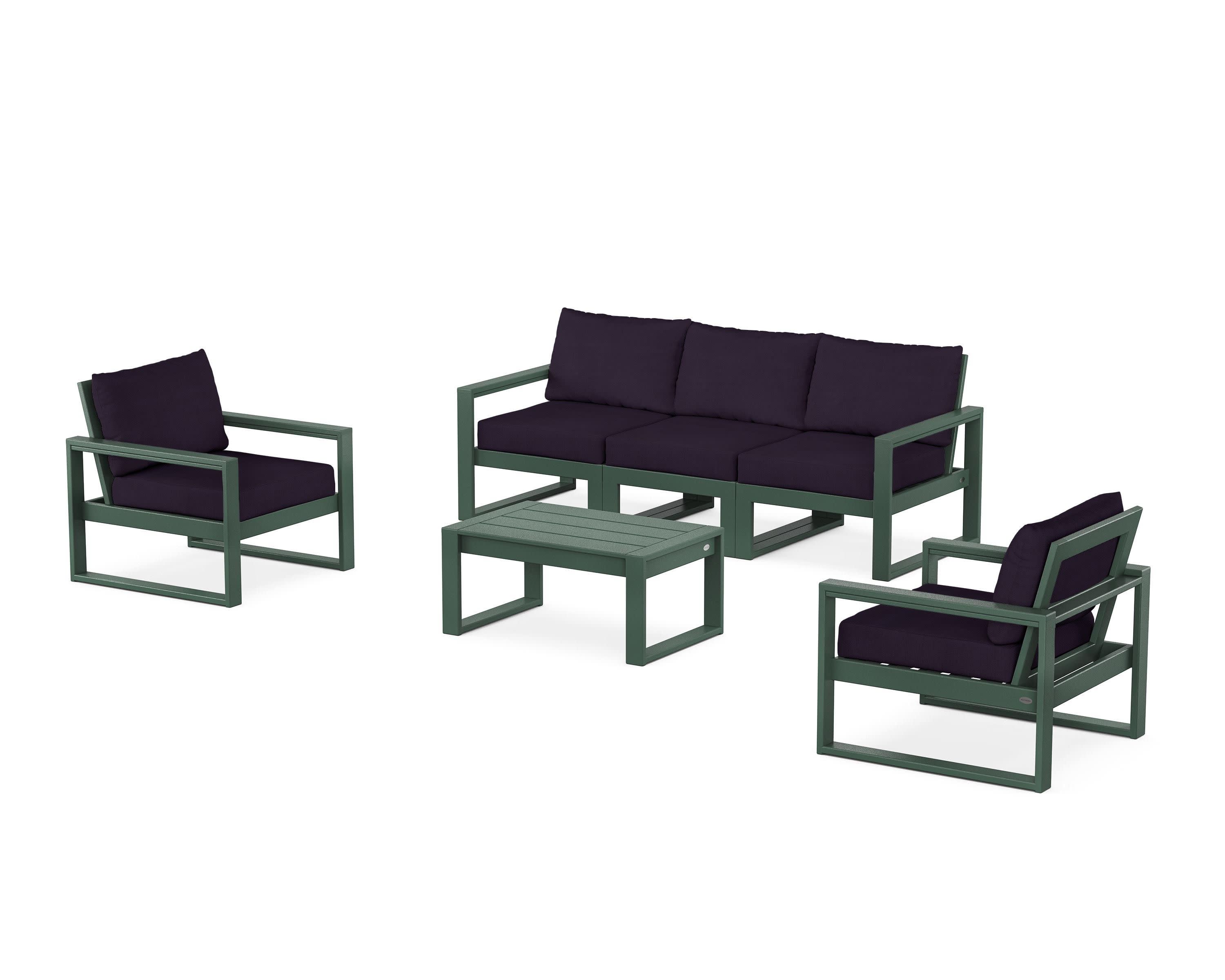 EDGE Sectional 4-Piece Deep Seating Set with Sofa in Green / Navy Linen