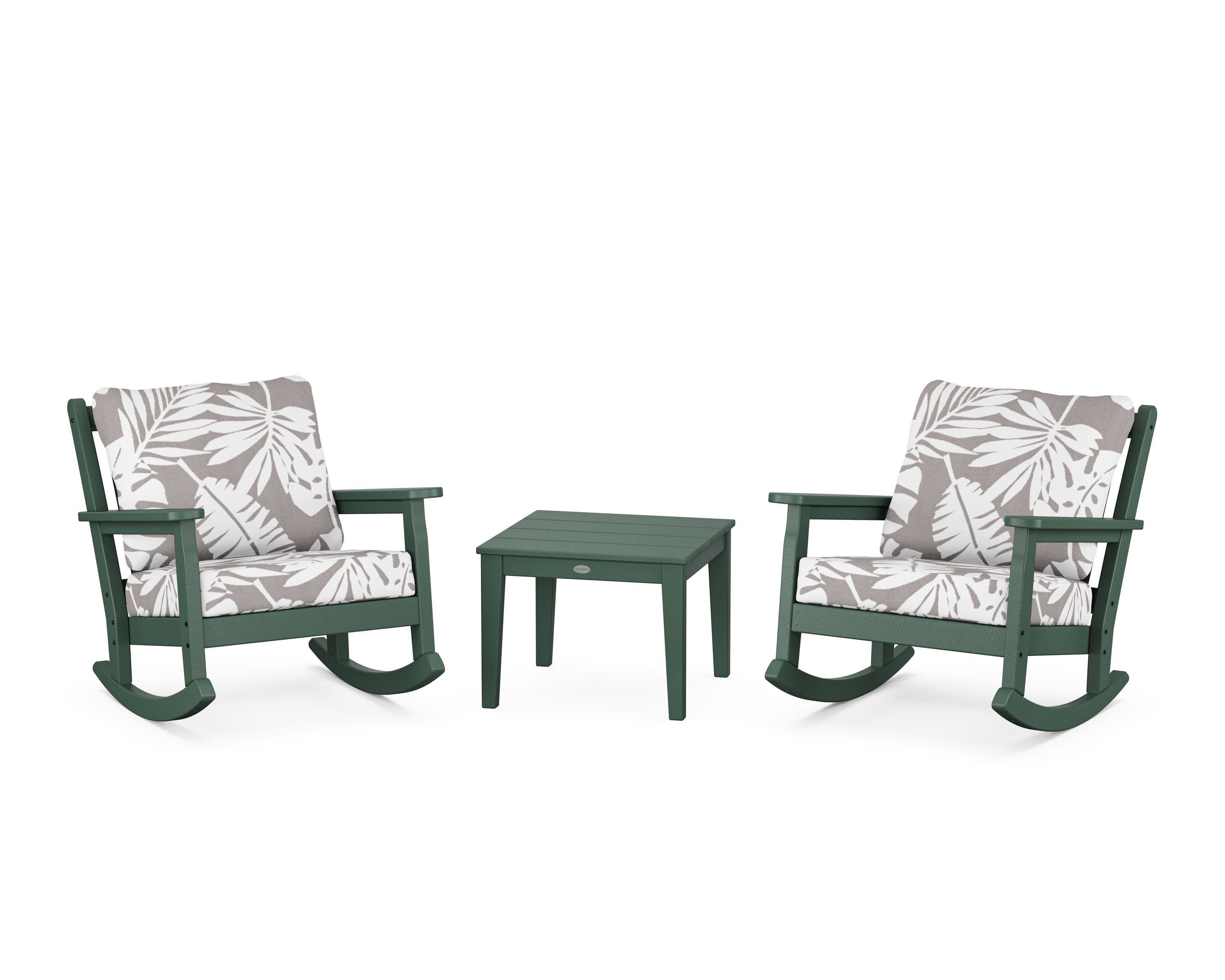 Chippendale 3-Piece Deep Seating Rocker Set in Green / Leaf Grey Mist