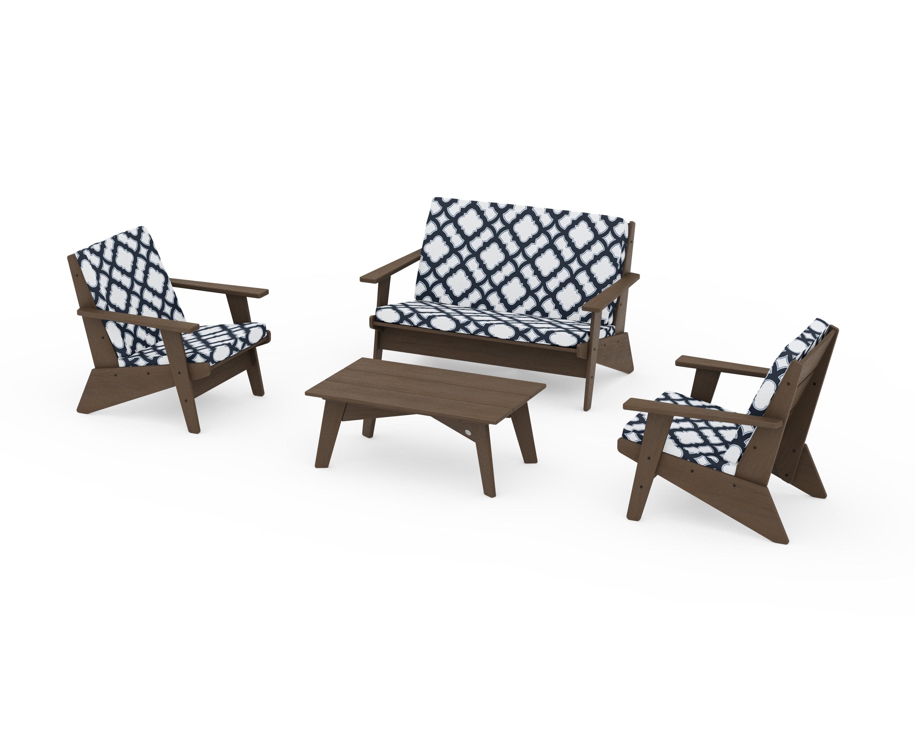 Riviera Modern Lounge 4-Piece Set in Kona / Trellis Marine Indigo