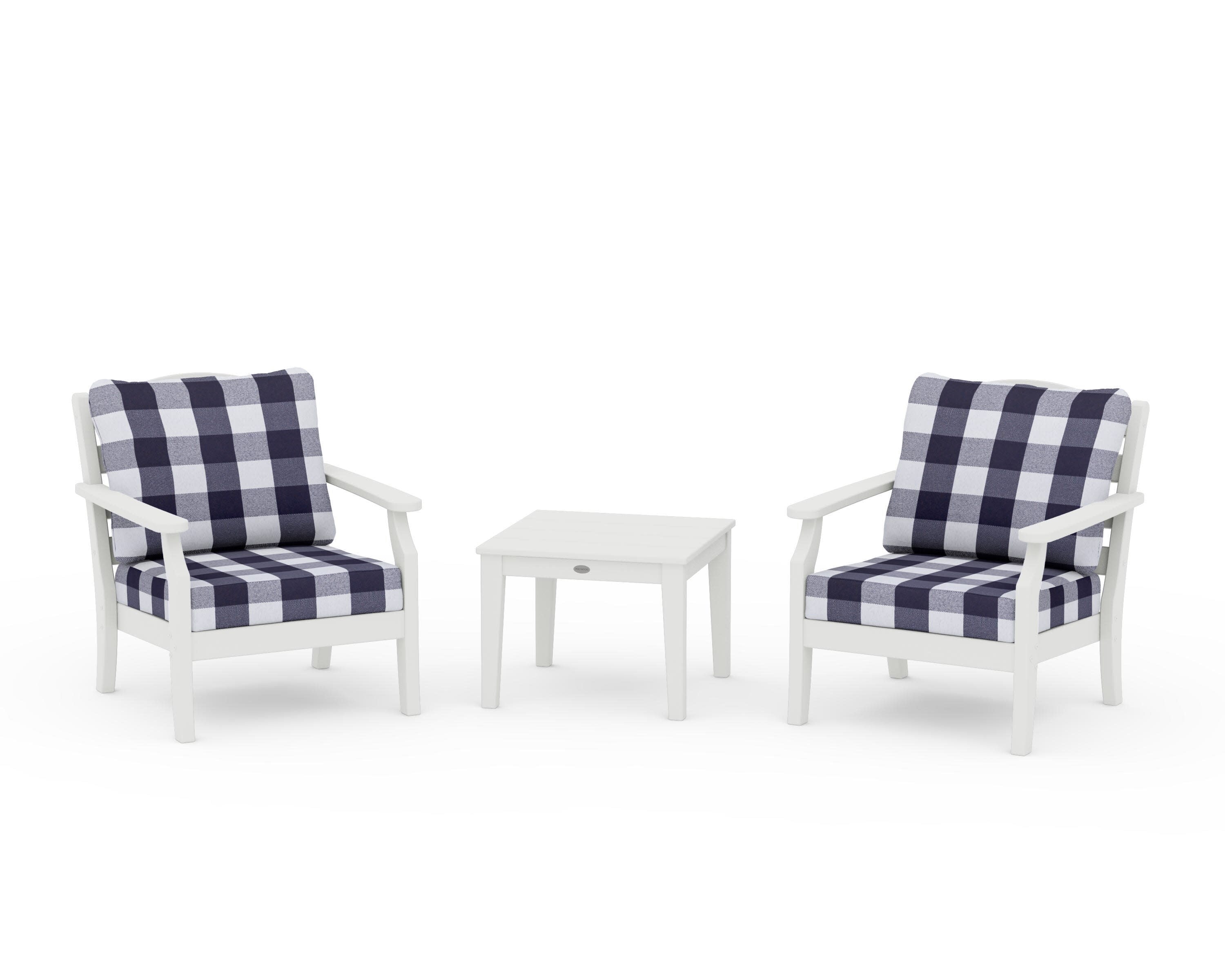 Savannah 3-Piece Deep Seating Set in Vintage White / Buffalo Plaid Navy