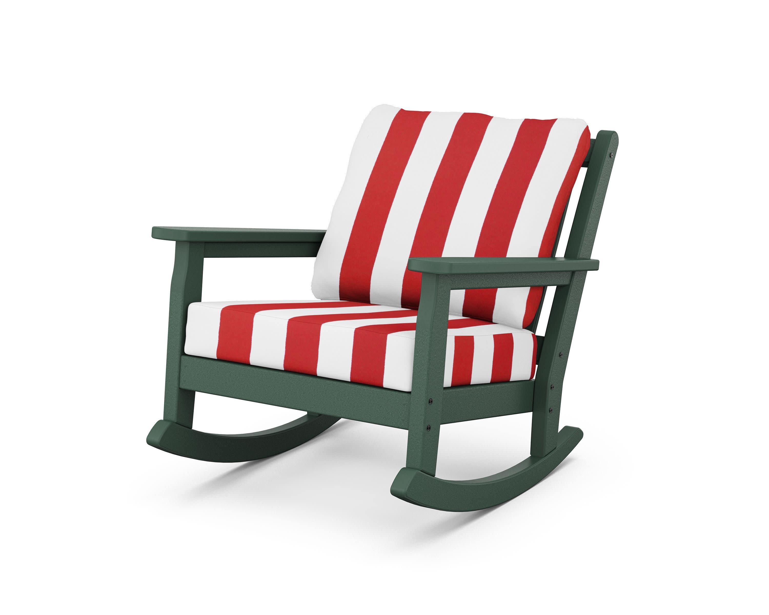Chippendale Deep Seating Rocking Chair in Green / Cabana Stripe Crimson