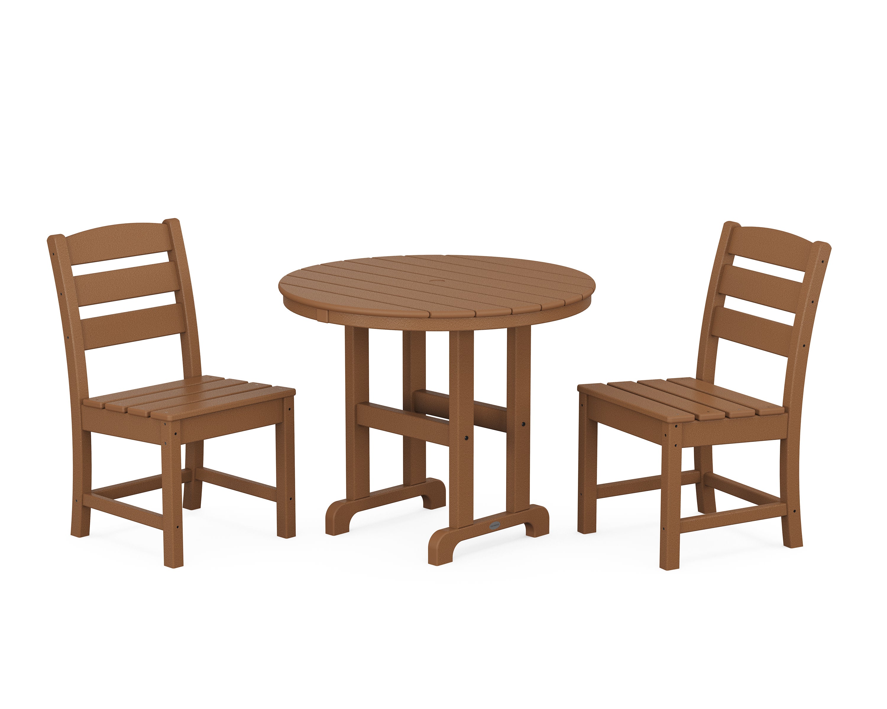 Lakeside Side Chair 3-Piece Round Dining Set in Teak