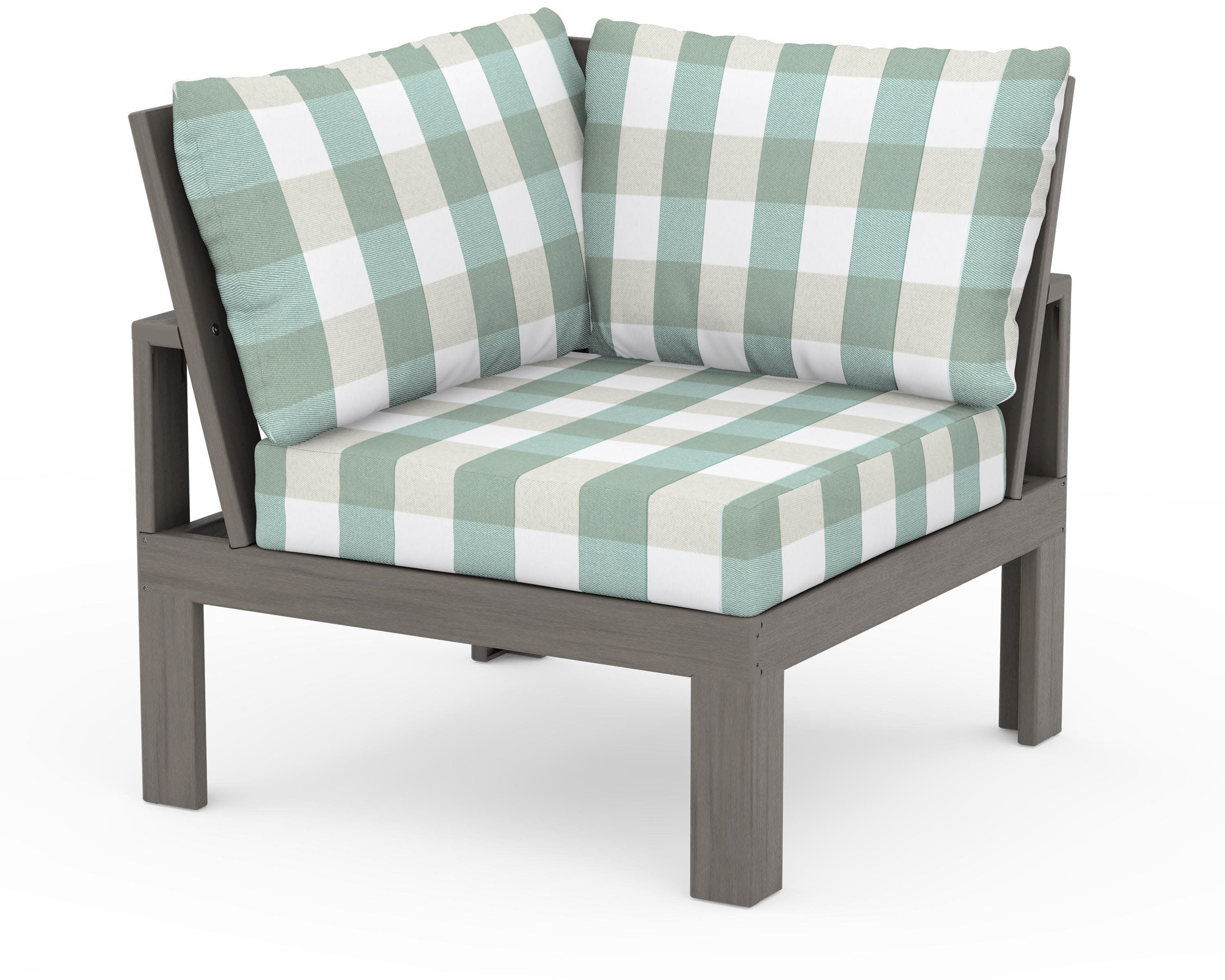 Modular Corner Chair in Driftwood / Buffalo Plaid Glacier Spa
