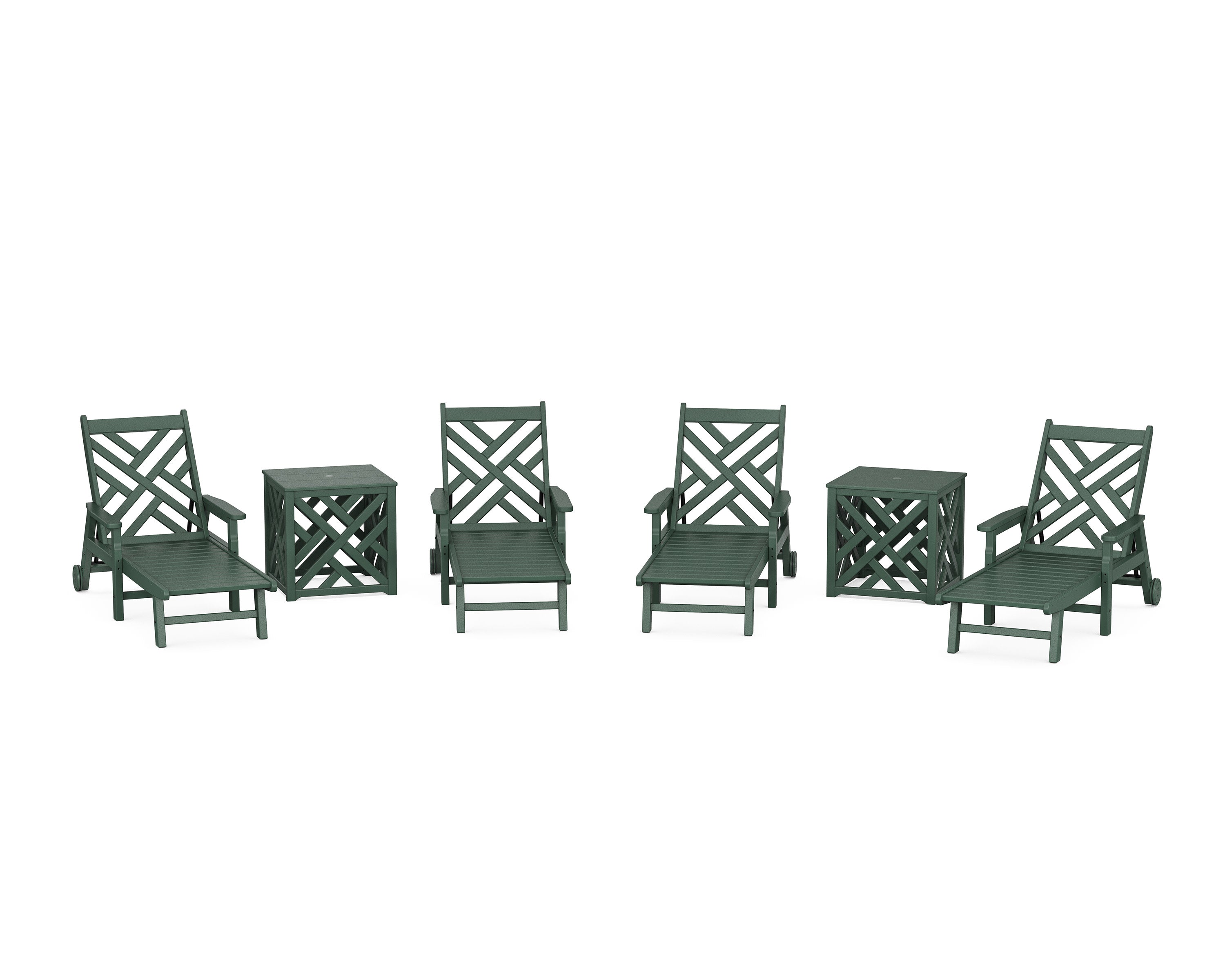 Chippendale 6-Piece Chaise Set with Umbrella Stand Accent Table in Green