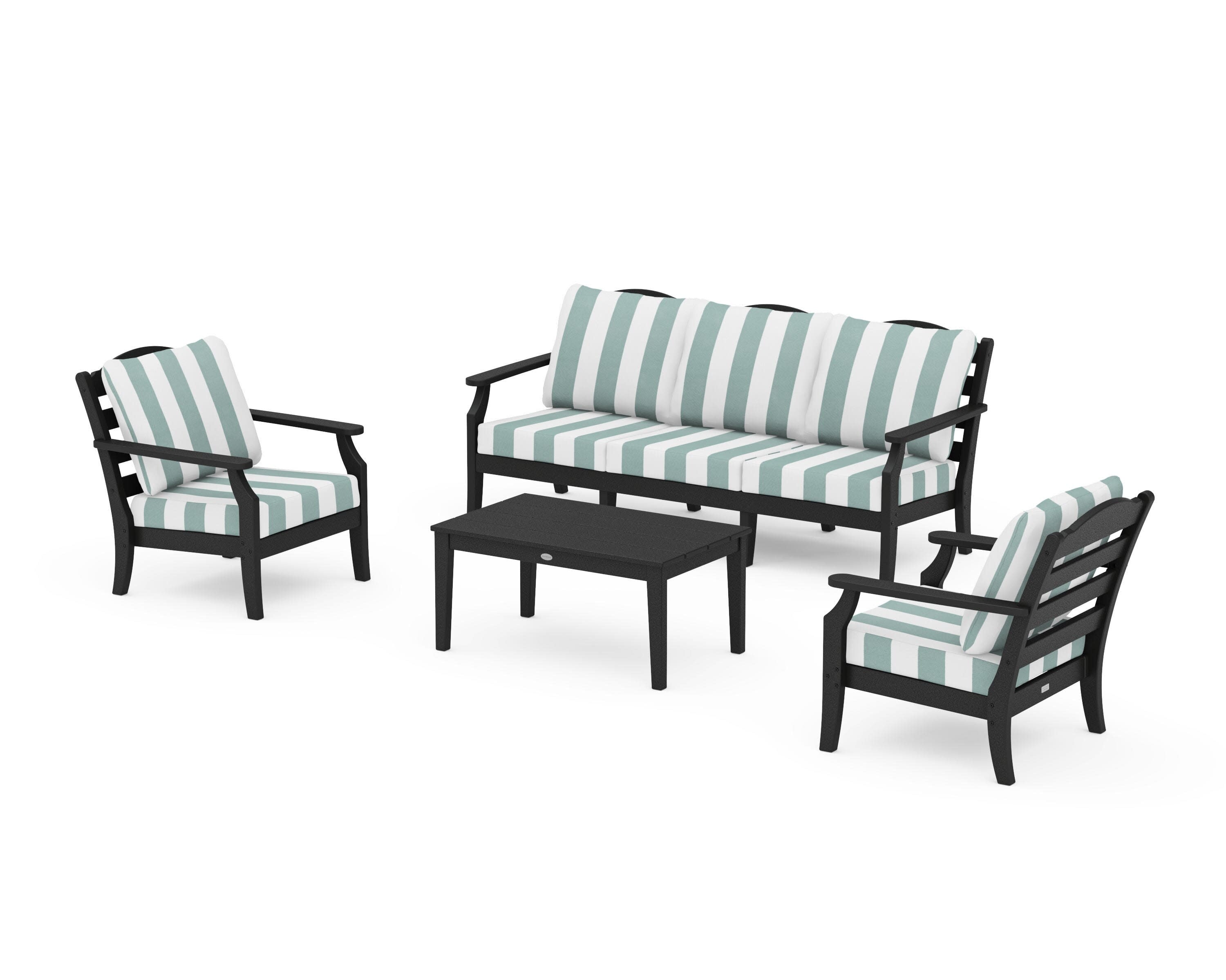 Savannah 4-Piece Deep Seating Set with Sofa in Black / Cabana Stripe Glacier Spa