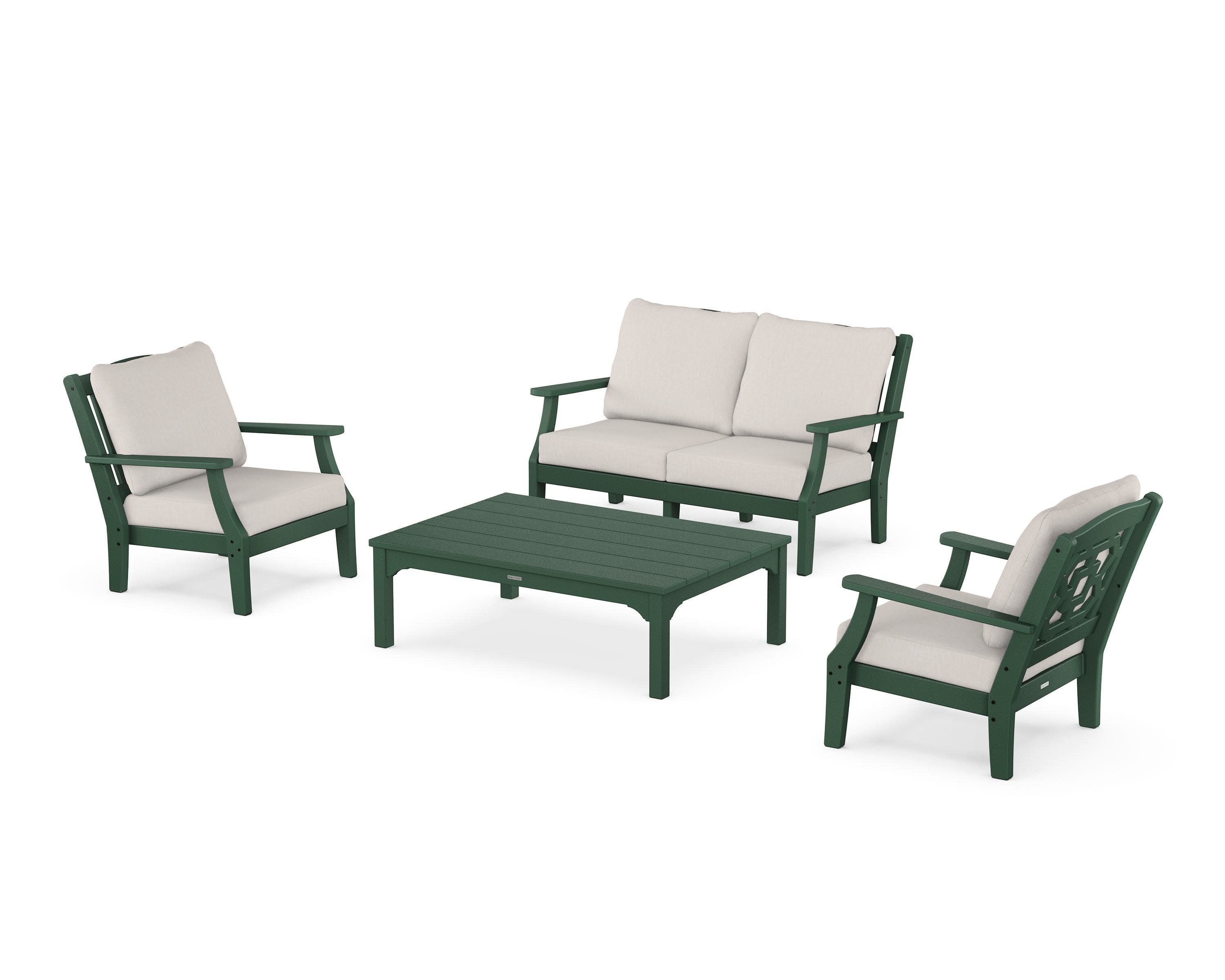 Chinoiserie 4-Piece Deep Seating Set with Loveseat in Green / Cast Ash