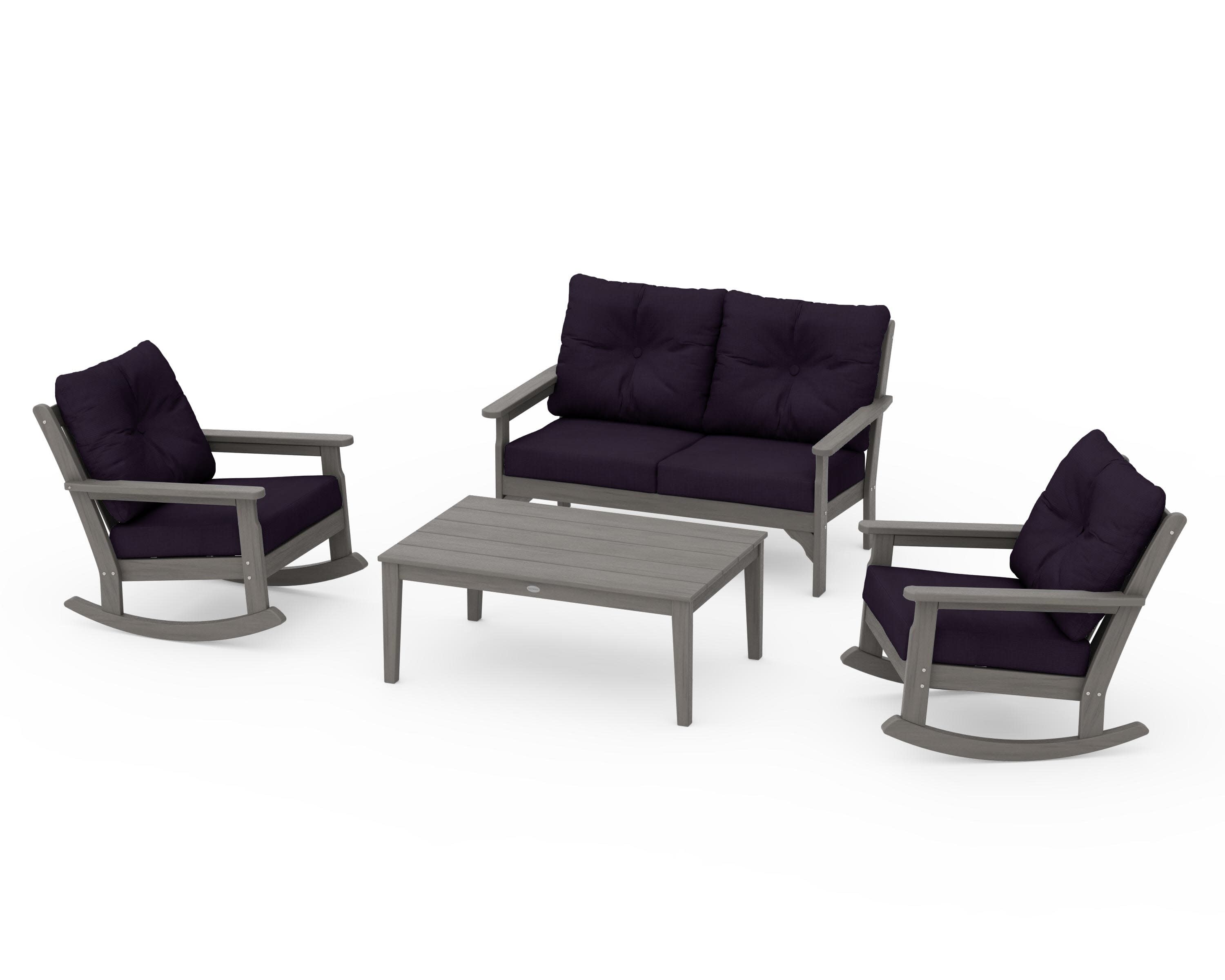 Vineyard 4-Piece Deep Seating Rocking Chair Set in Driftwood / Navy Linen