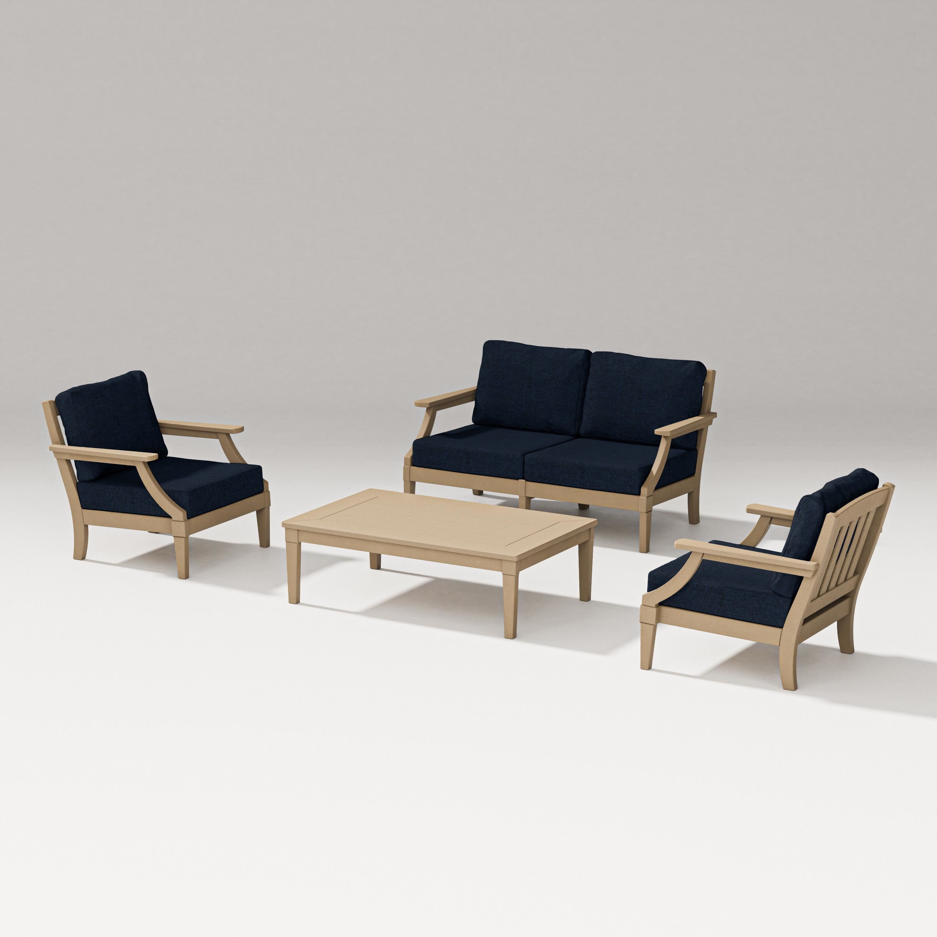 Estate Lounge 4-Piece Loveseat Set in Vintage Sahara / Marine Indigo