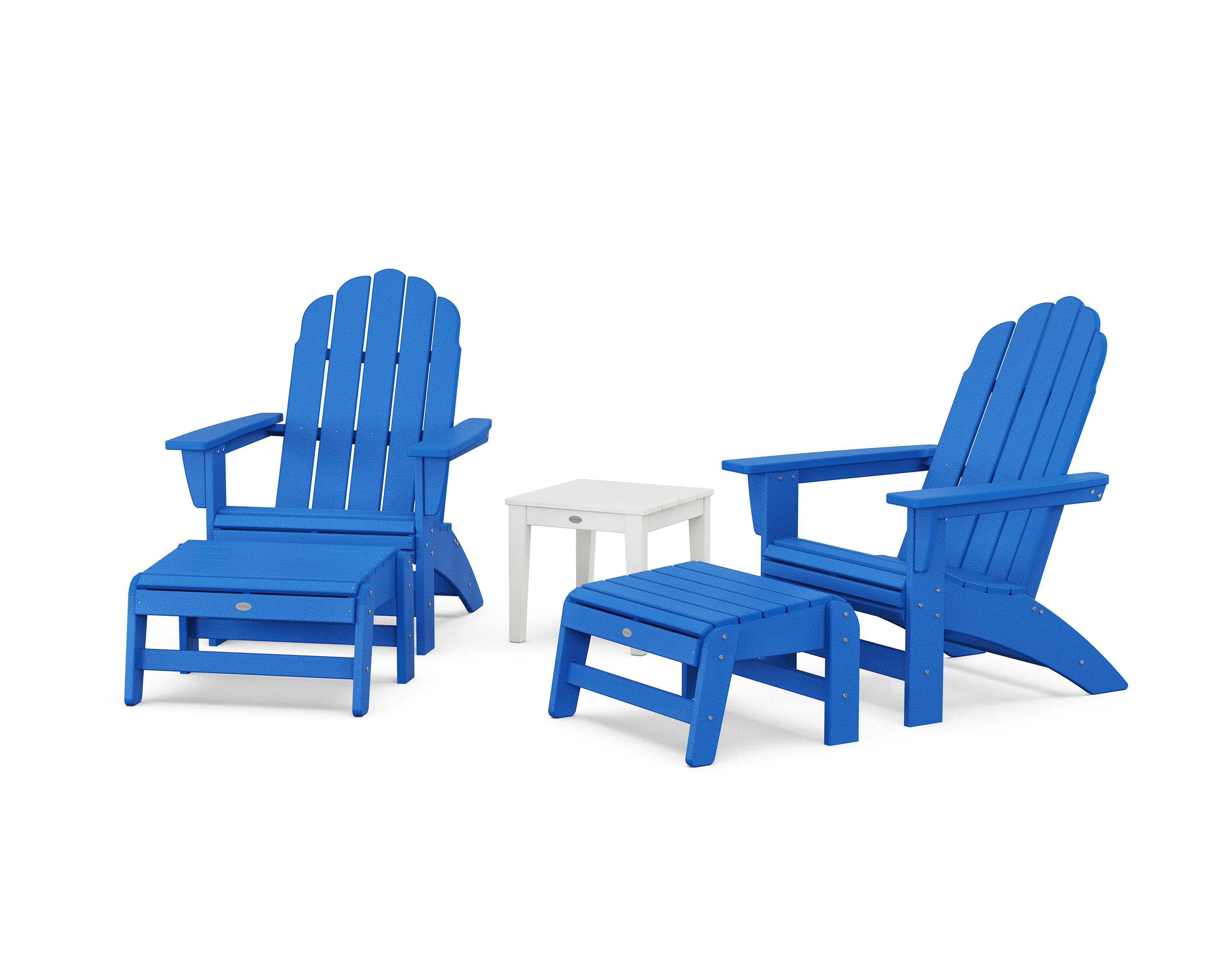 5-Piece Vineyard Grand Adirondack Set in Pacific Blue / White