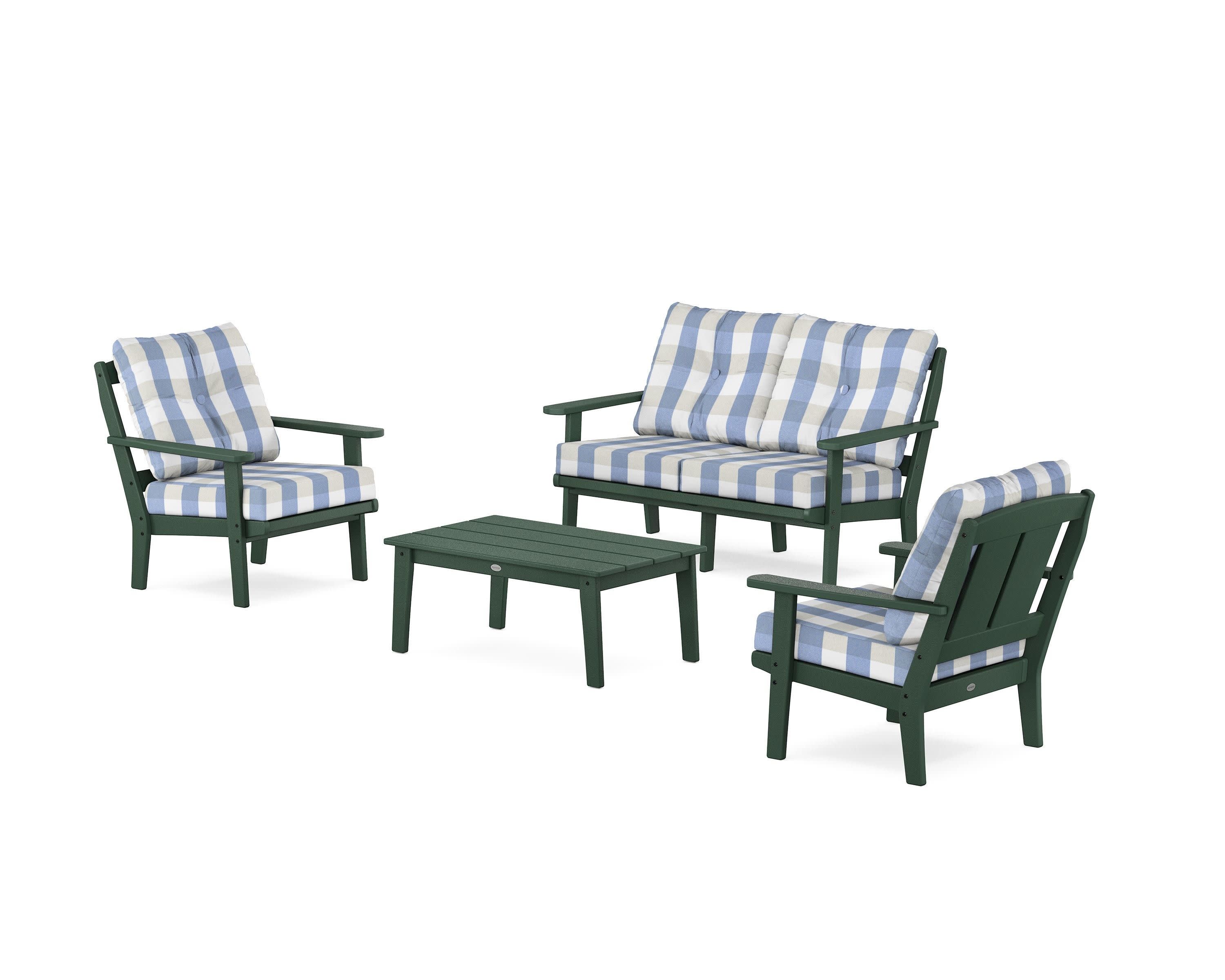 Mission 4-Piece Deep Seating Set with Loveseat in Green / Buffalo Plaid Sky Blue
