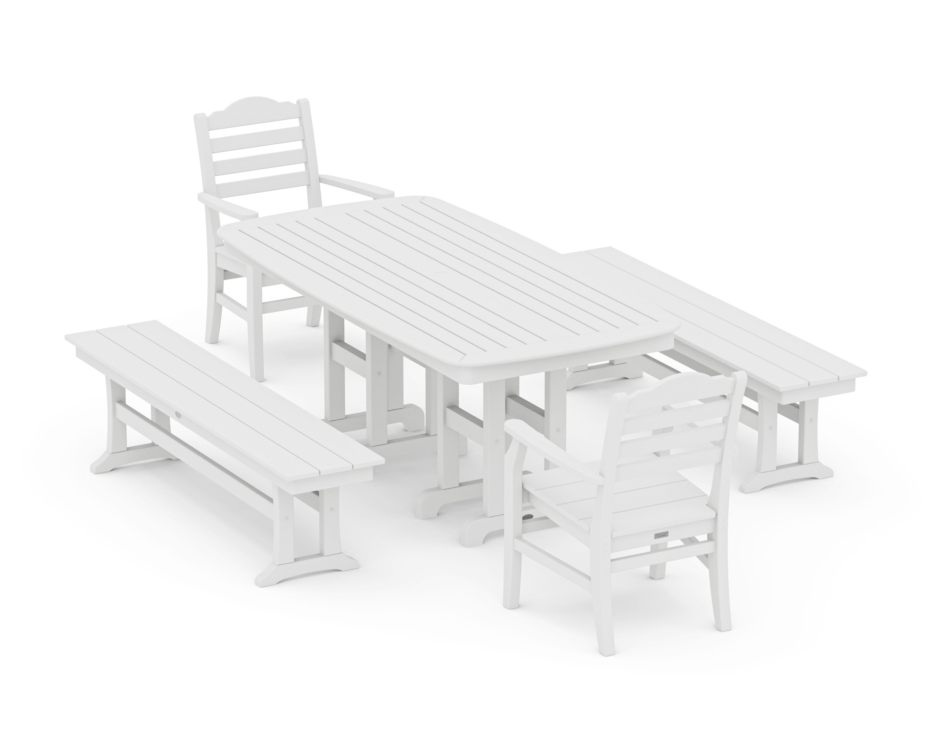 Savannah 5-Piece Dining Set with Benches in White