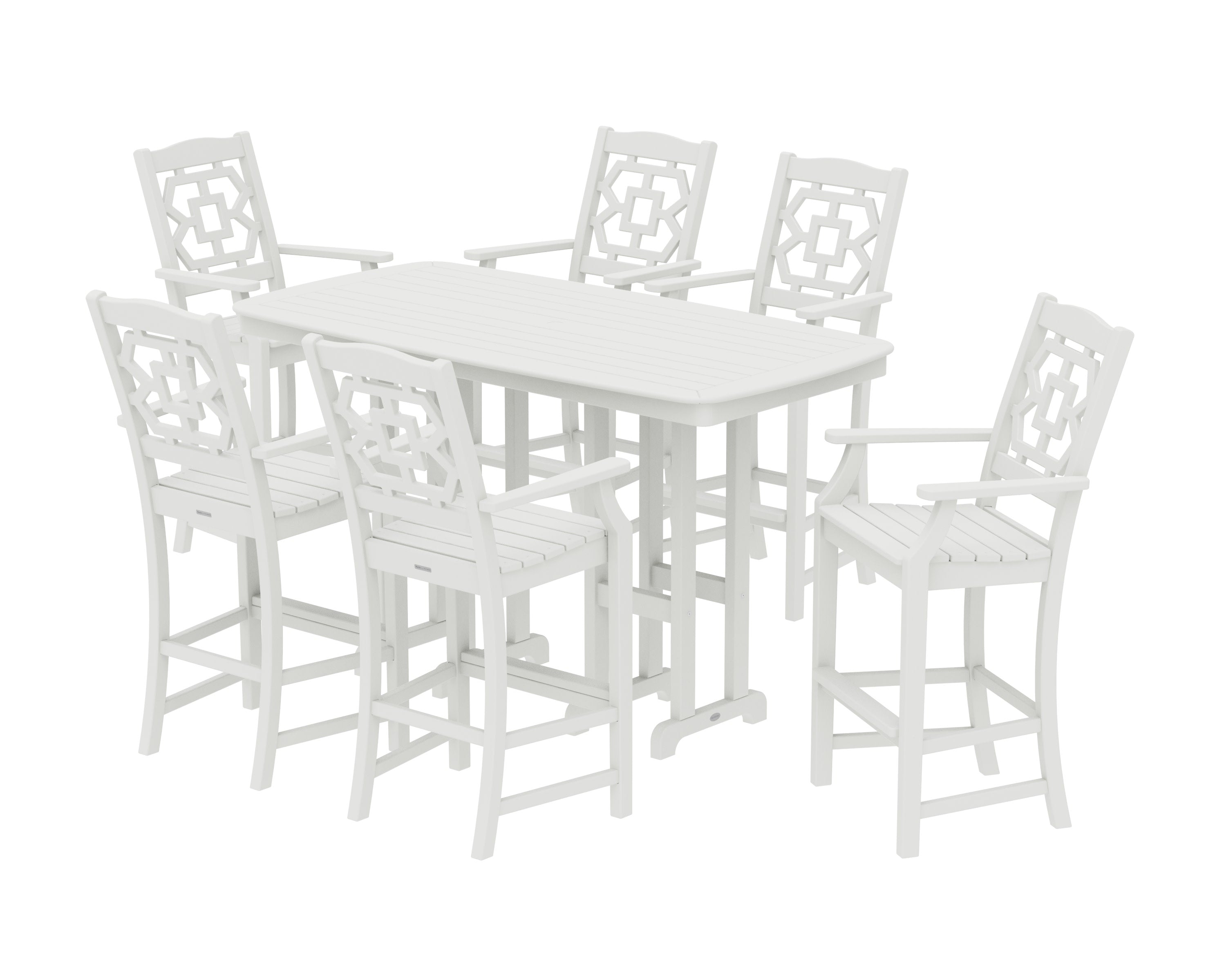 Chinoiserie Arm Chair 7-Piece Bar Set in Vintage White