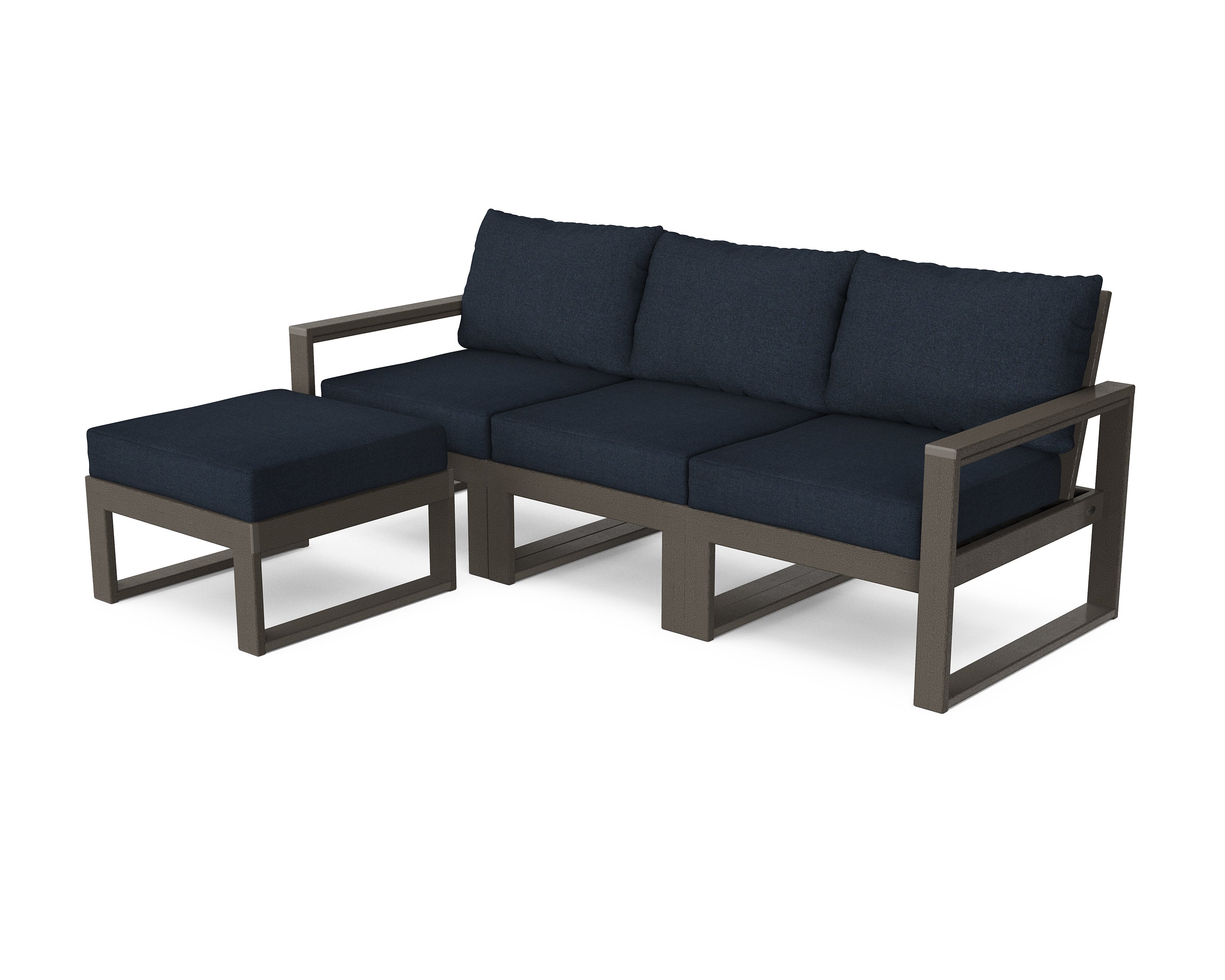 EDGE 4-Piece Modular Deep Seating Set with Ottoman in Vintage Coffee / Marine Indigo