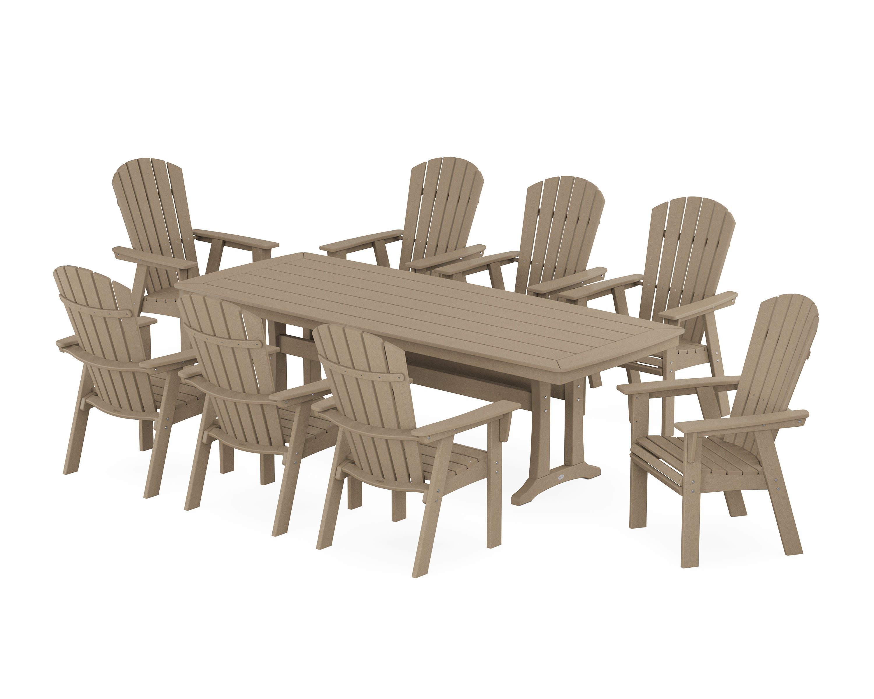 Nautical Curveback Adirondack 9-Piece Dining Set with Trestle Legs in Vintage Sahara