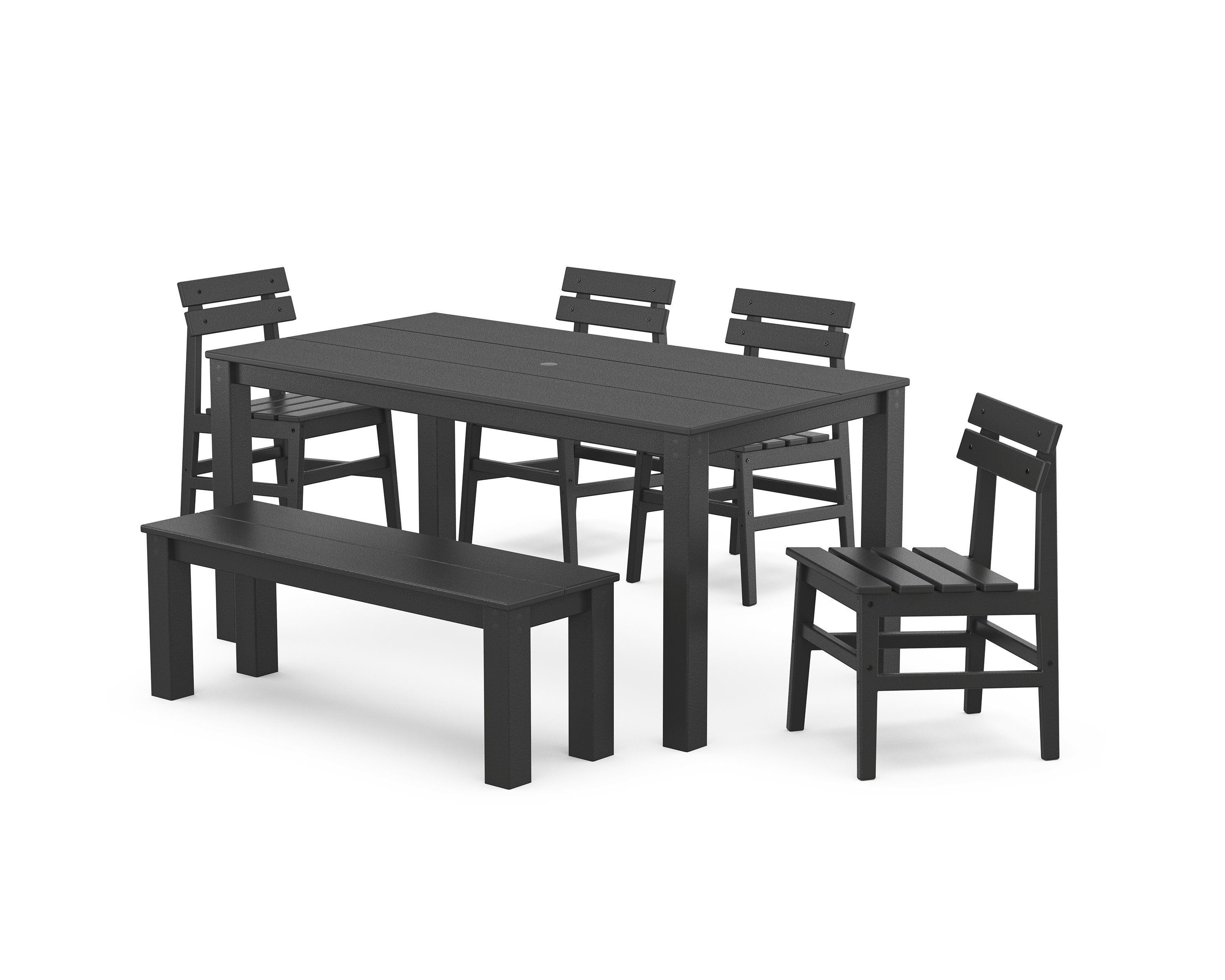 Modern Studio Plaza Chair 6-Piece Parsons Dining Set with Bench in Black