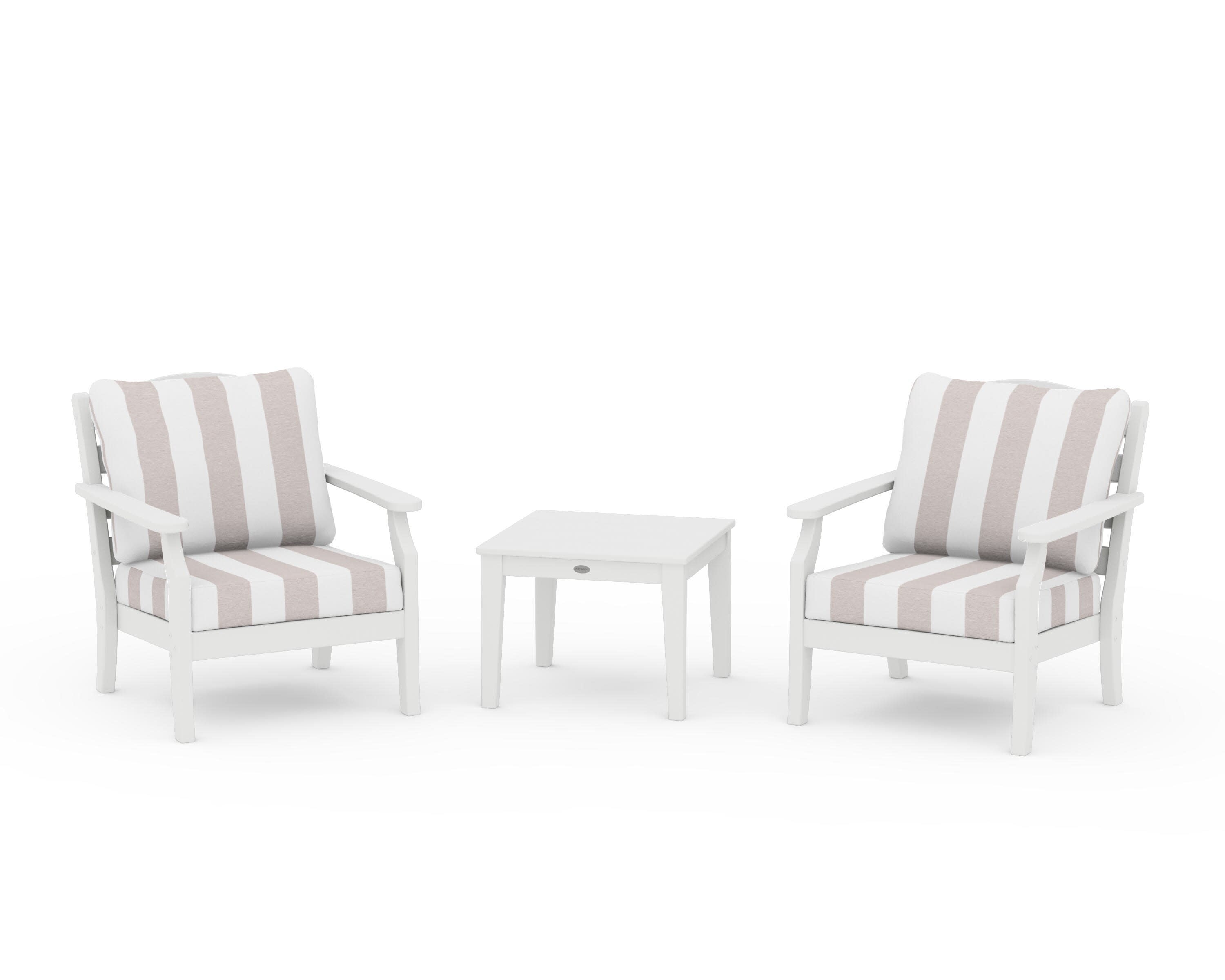 Savannah 3-Piece Deep Seating Set in White / Cabana Stripe Dune Burlap