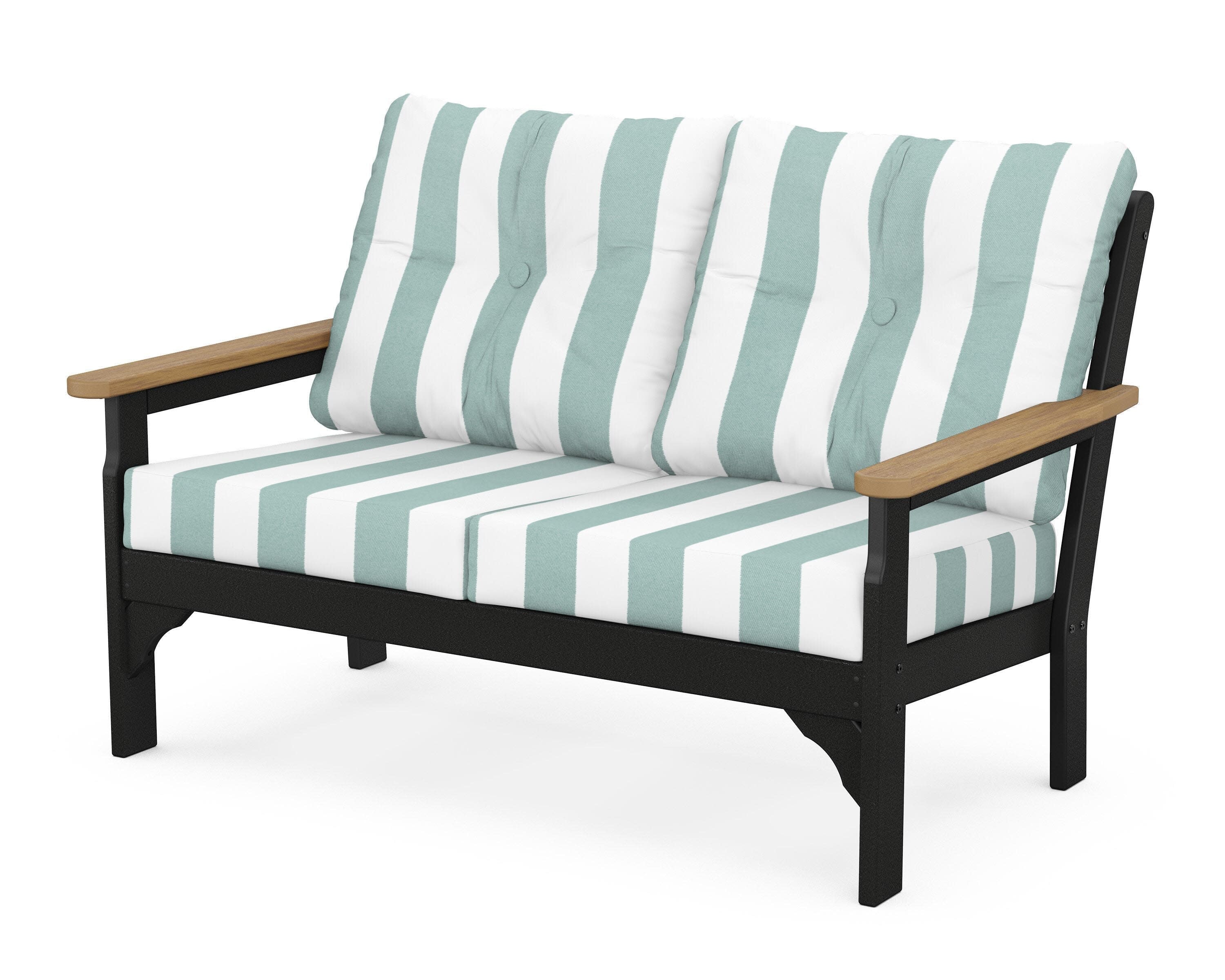 Vineyard Deep Seating Loveseat in Black / Natural / Cabana Stripe Glacier Spa