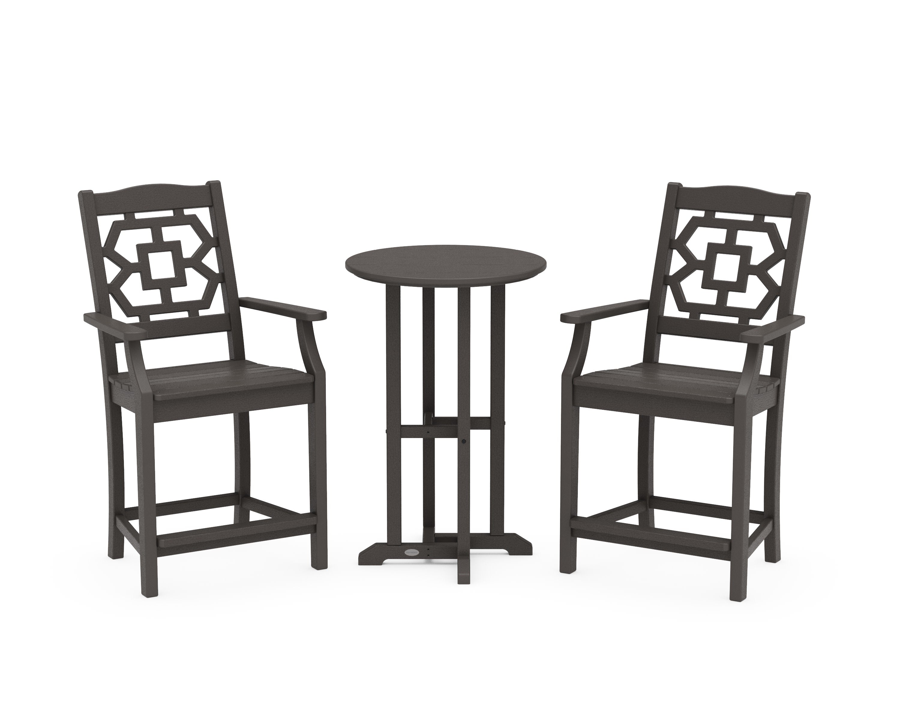 Chinoiserie 3-Piece Farmhouse Bistro Counter Set in Vintage Coffee