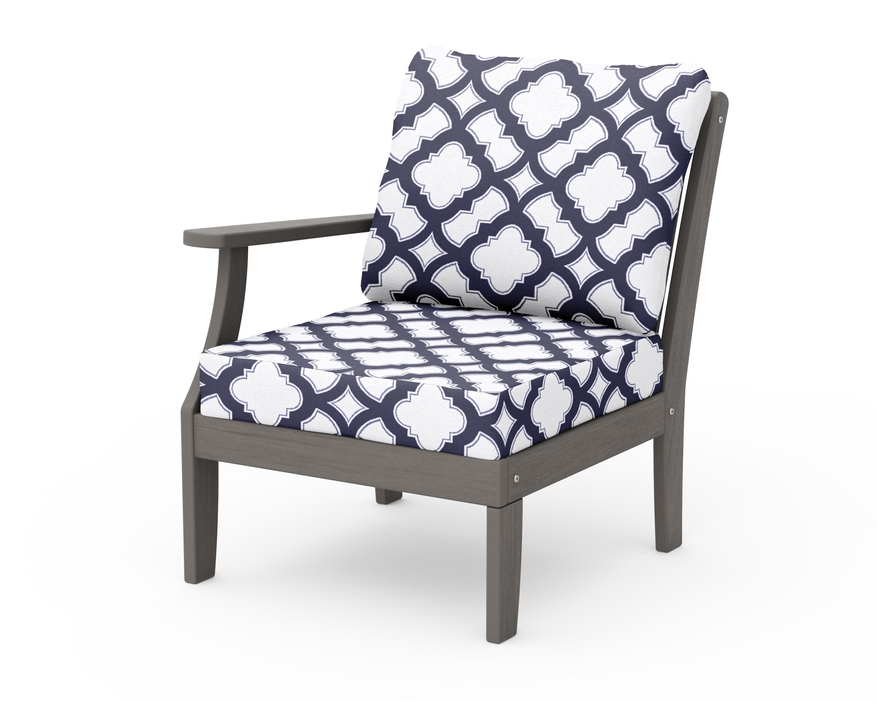 Braxton Modular Left Arm Chair in Driftwood / Trellis Navy