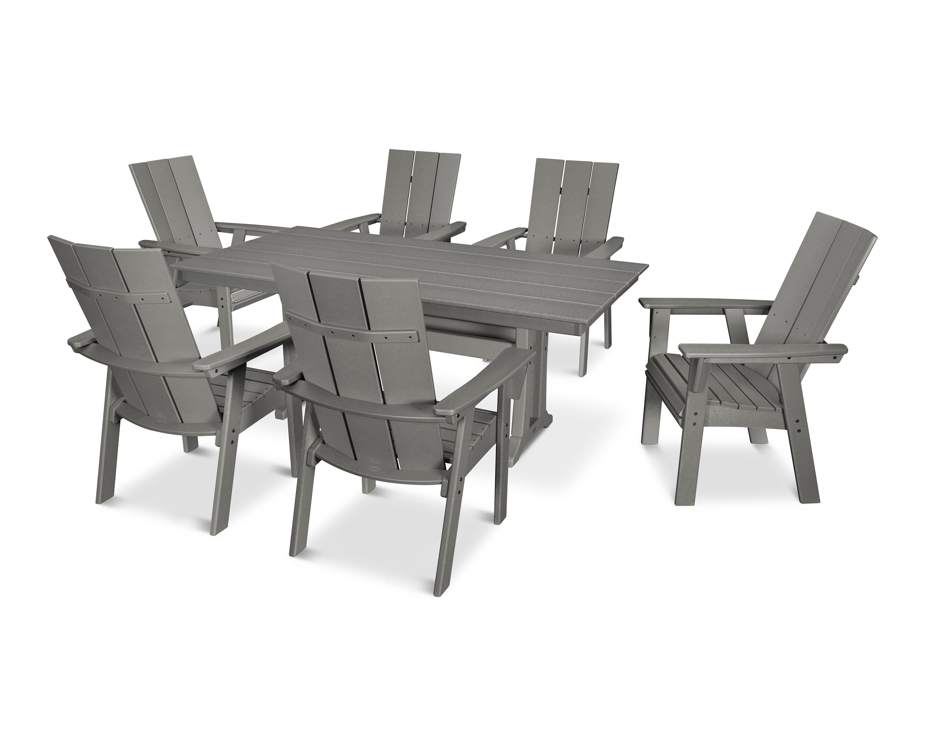 Modern Curveback Adirondack 7-Piece Farmhouse Dining Set with Trestle Legs in Slate Grey