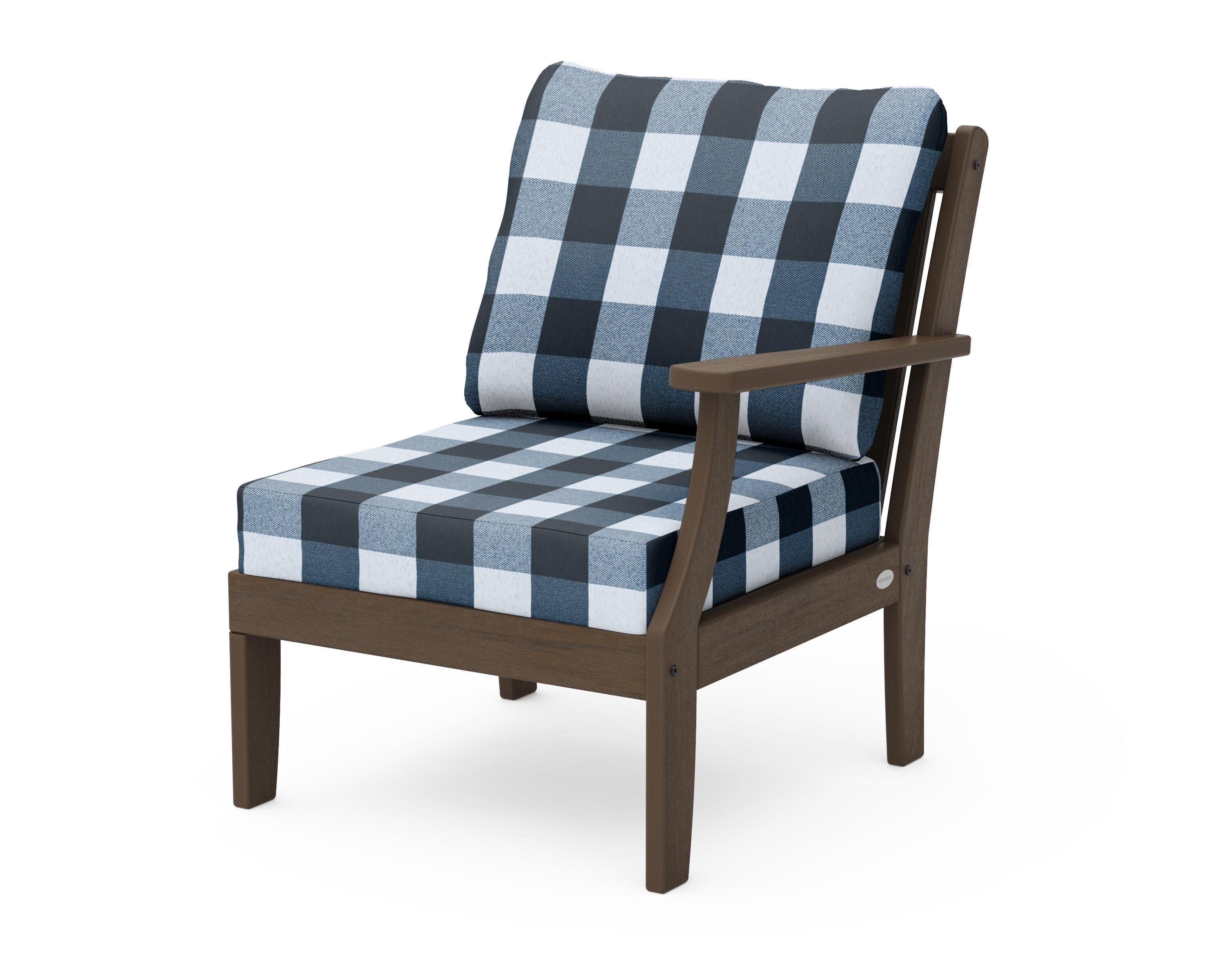 Braxton Modular Right Arm Chair in Kona / Buffalo Plaid Marine Indigo