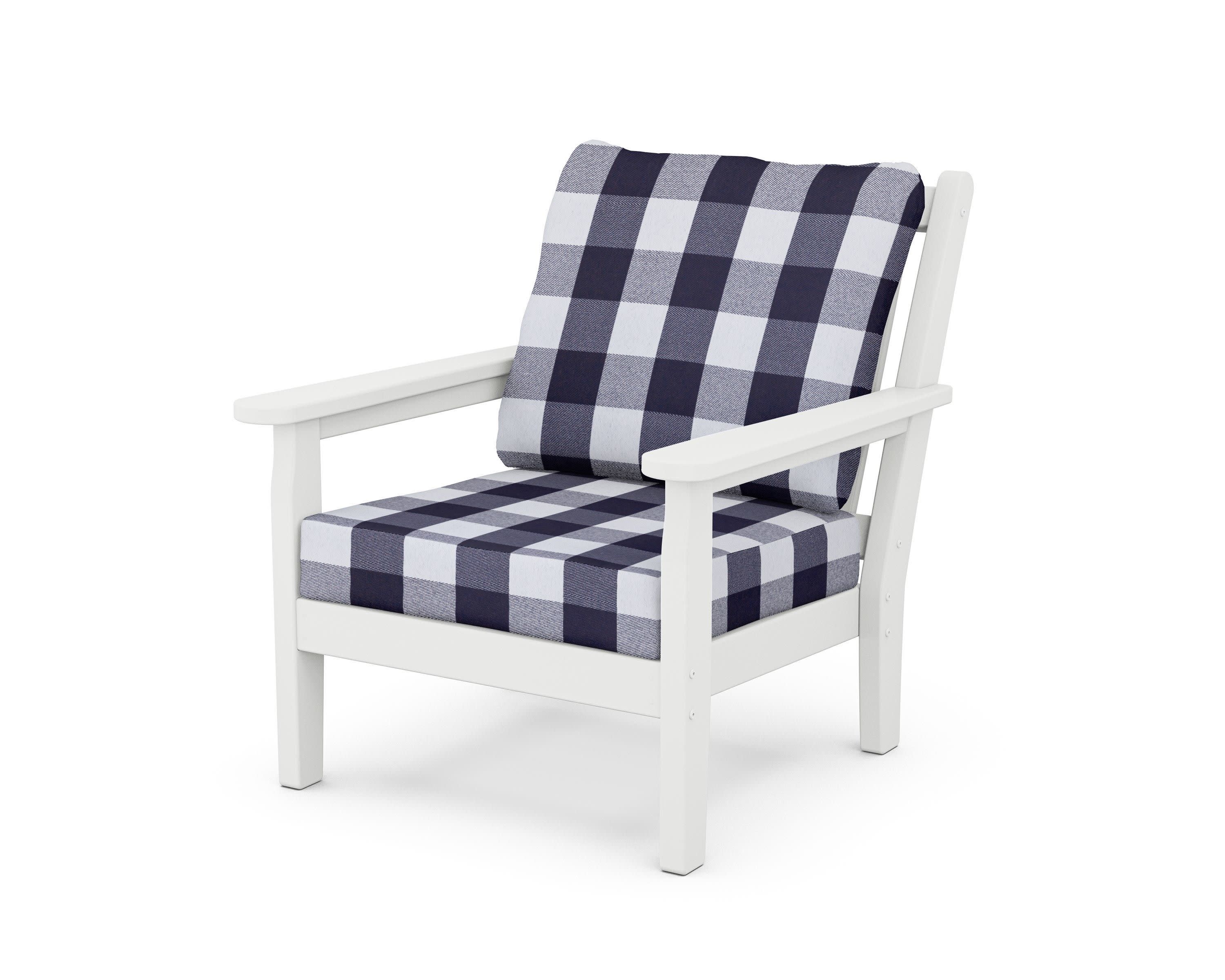 Chippendale Deep Seating Chair in White / Buffalo Plaid Navy