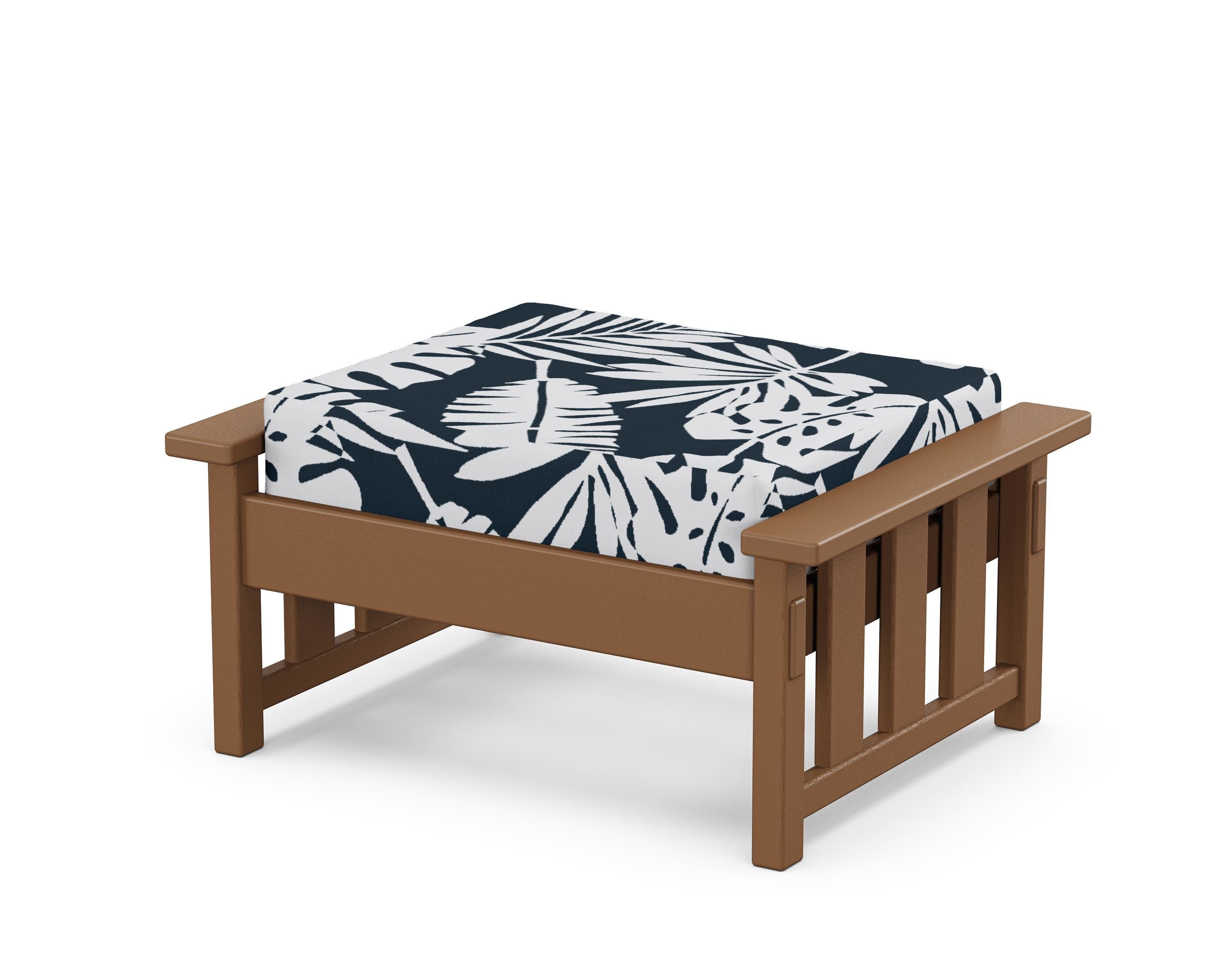 Acadia Deep Seating Ottoman in Teak / Leaf Marine Indigo
