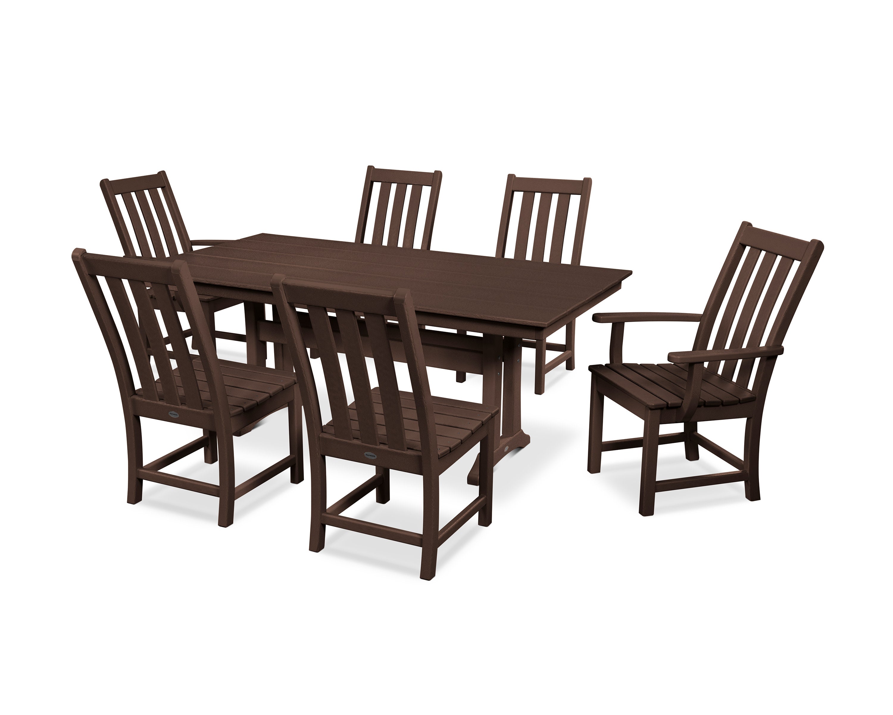 Vineyard 7-Piece Farmhouse Dining Set with Trestle Legs in Mahogany