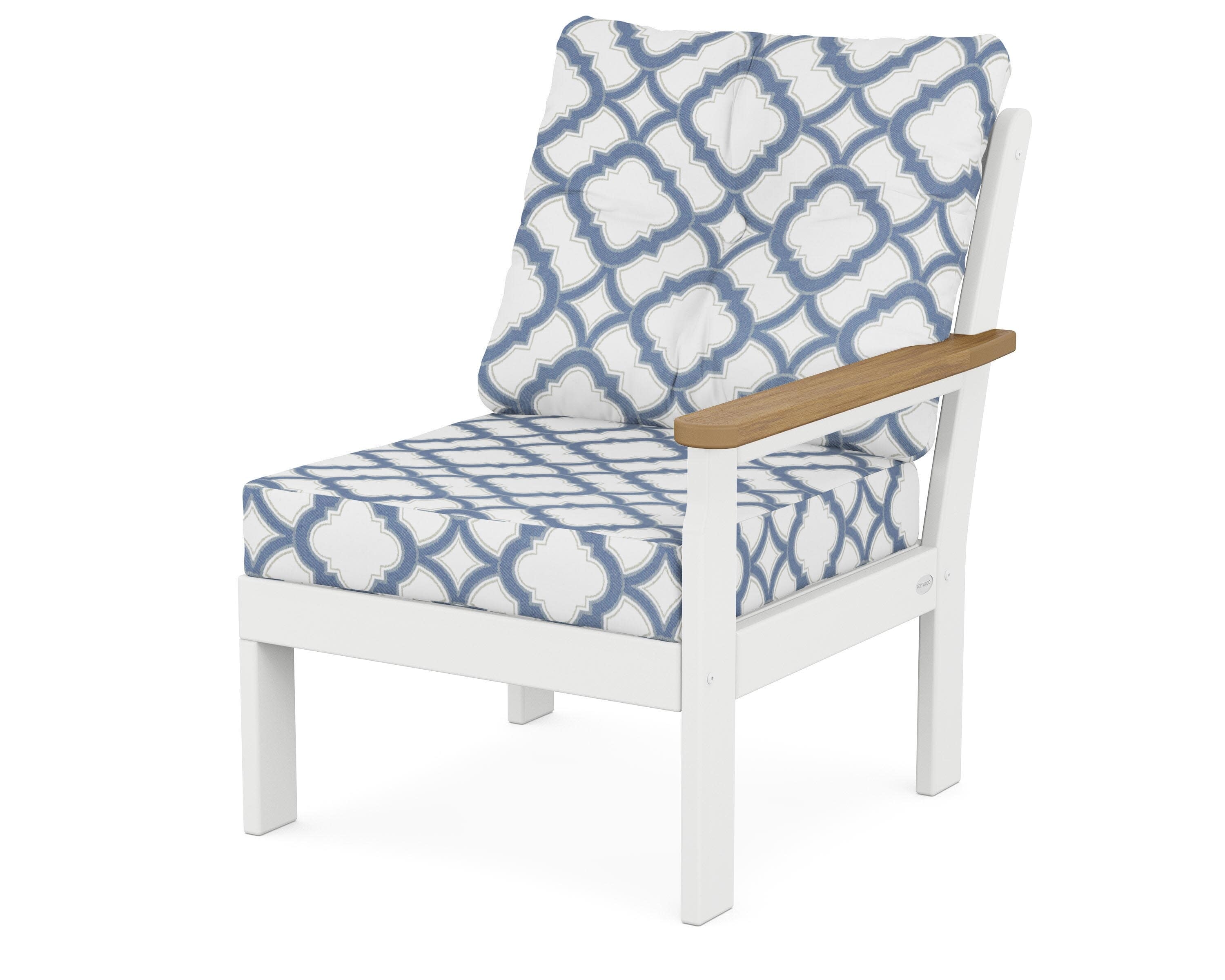 Vineyard Modular Right Arm Chair in White / Natural / Trellis Sky Blue