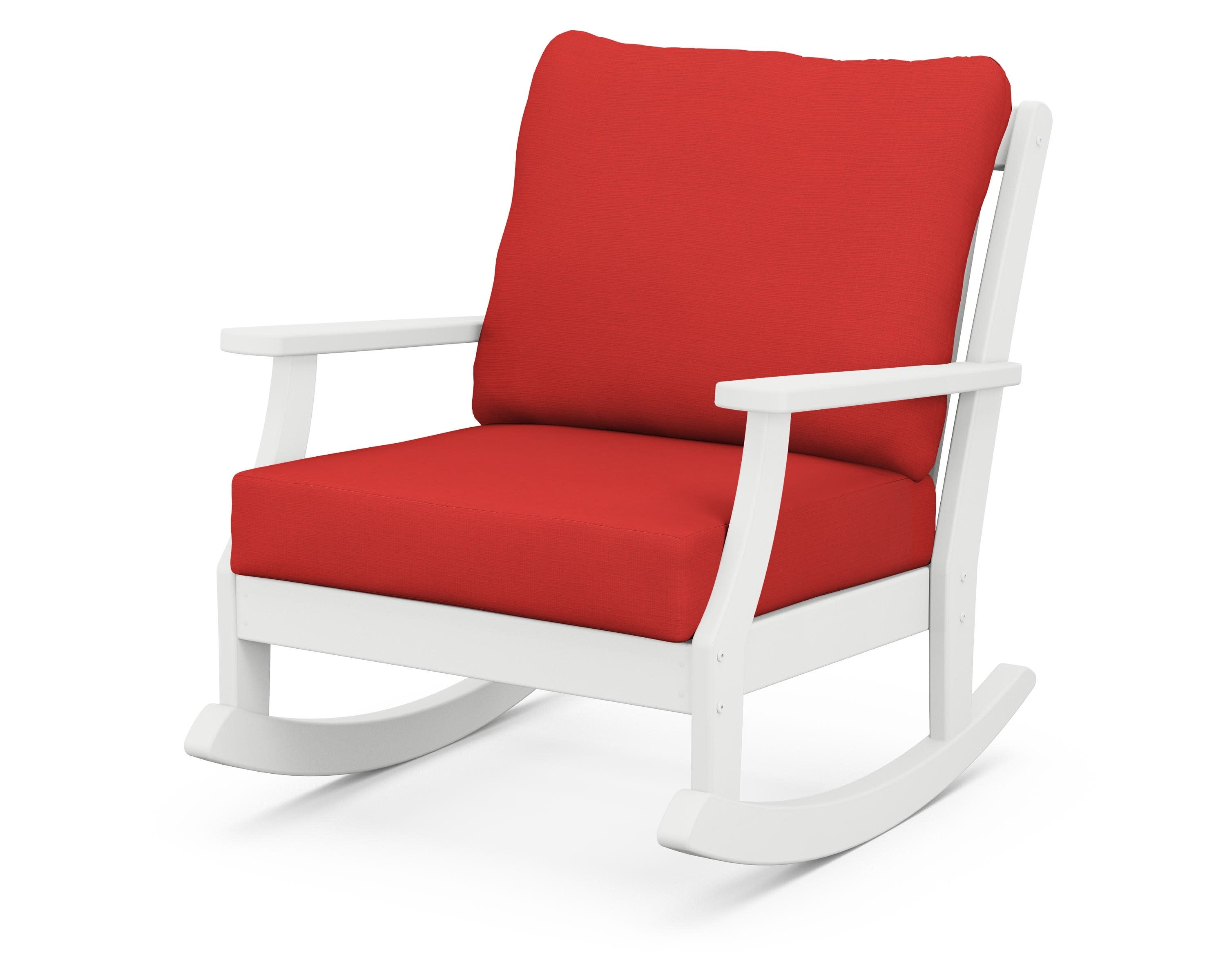 Braxton Deep Seating Rocking Chair in White / Crimson Linen