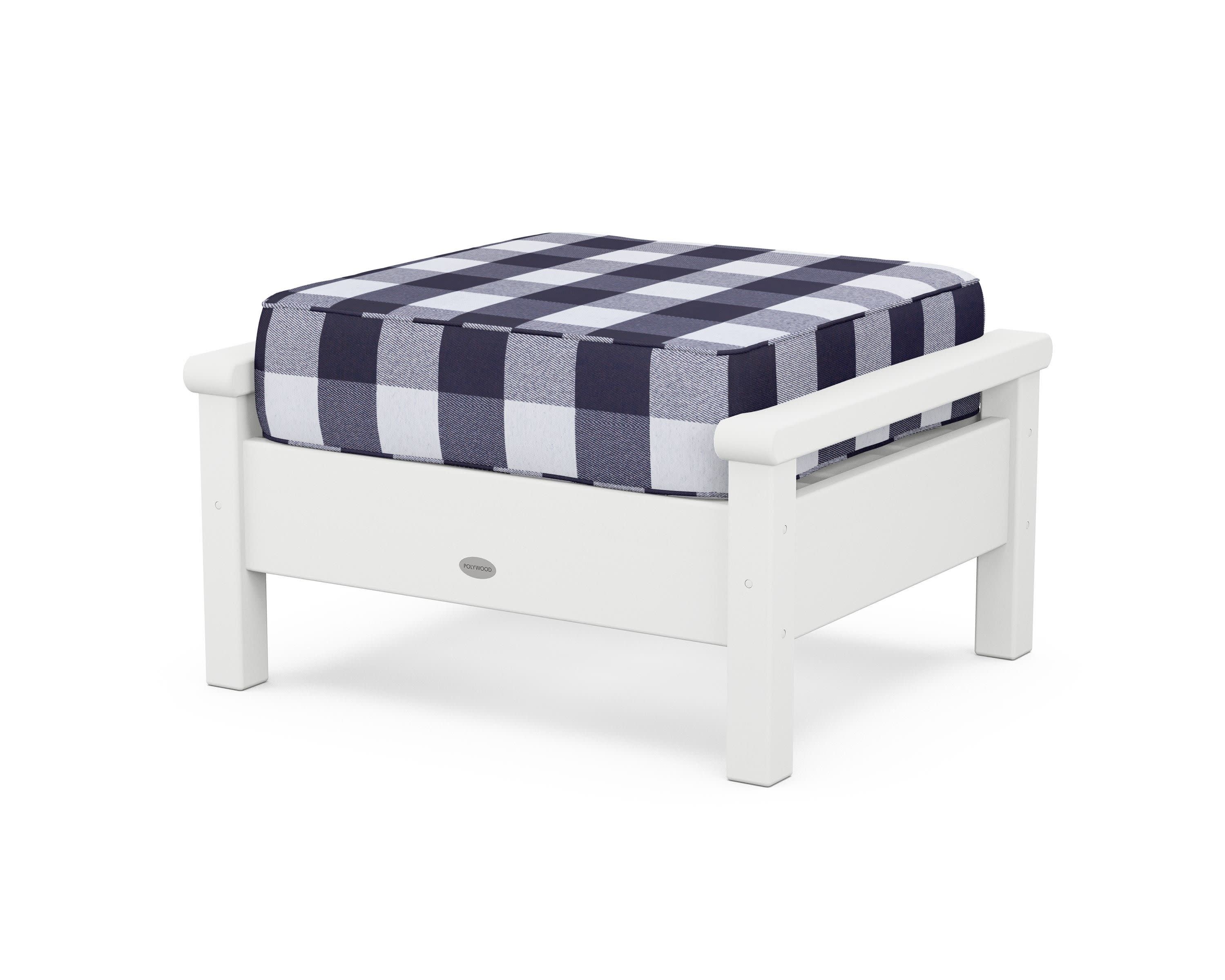 Harbour Deep Seating Ottoman in White / Buffalo Plaid Navy