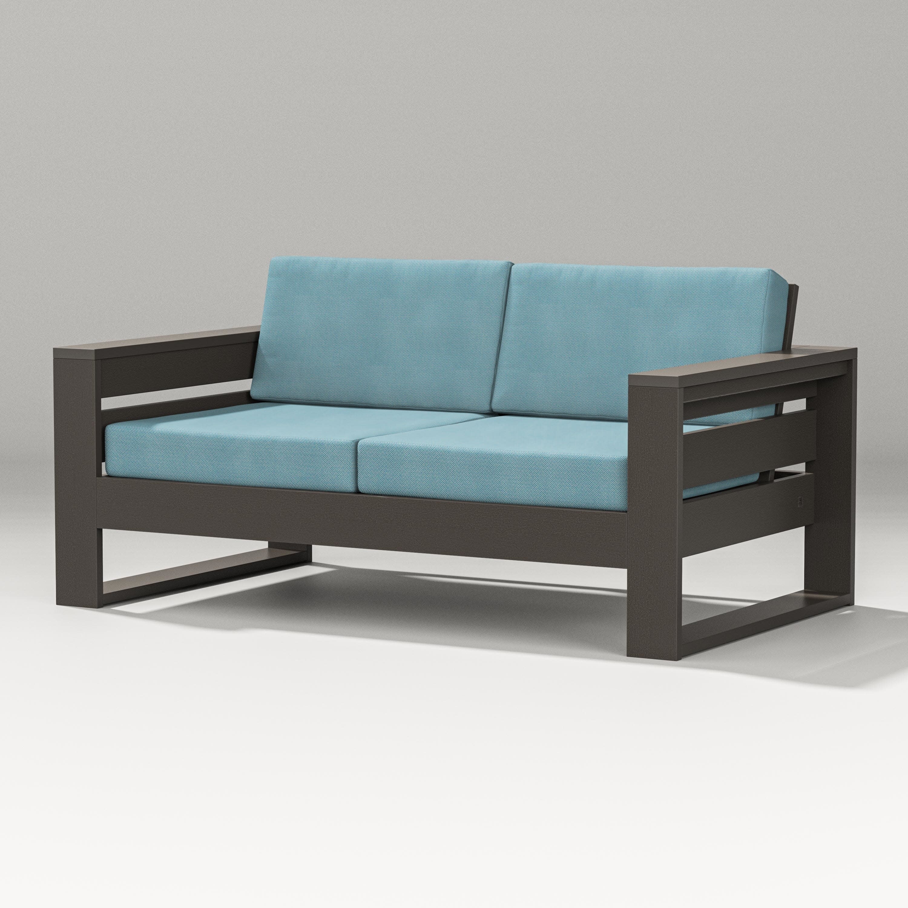Latitude Loveseat in Vintage Coffee / Lattice Sky Blue