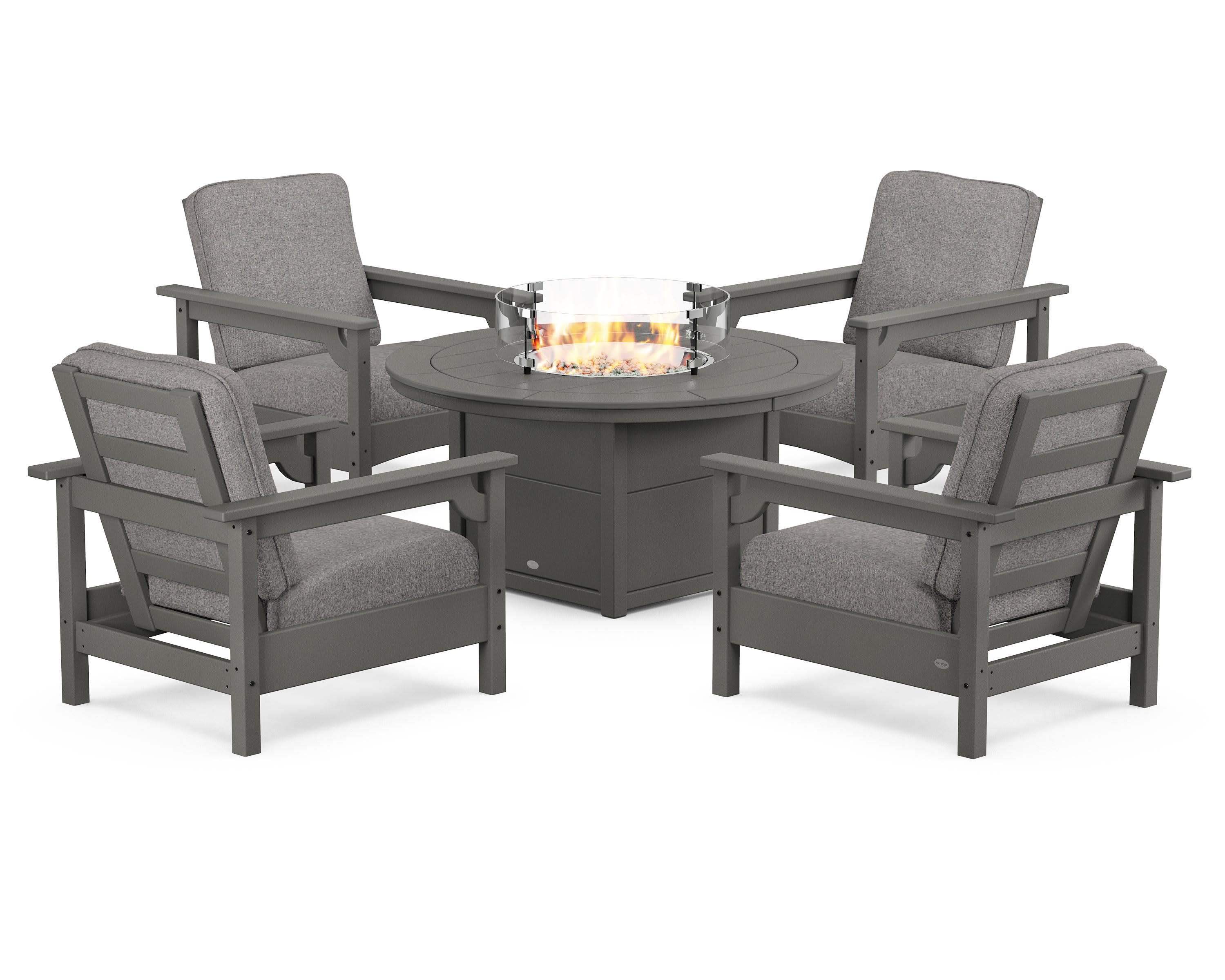 Club 5-Piece Conversation Set with Fire Pit Table in Slate Grey / Grey Mist