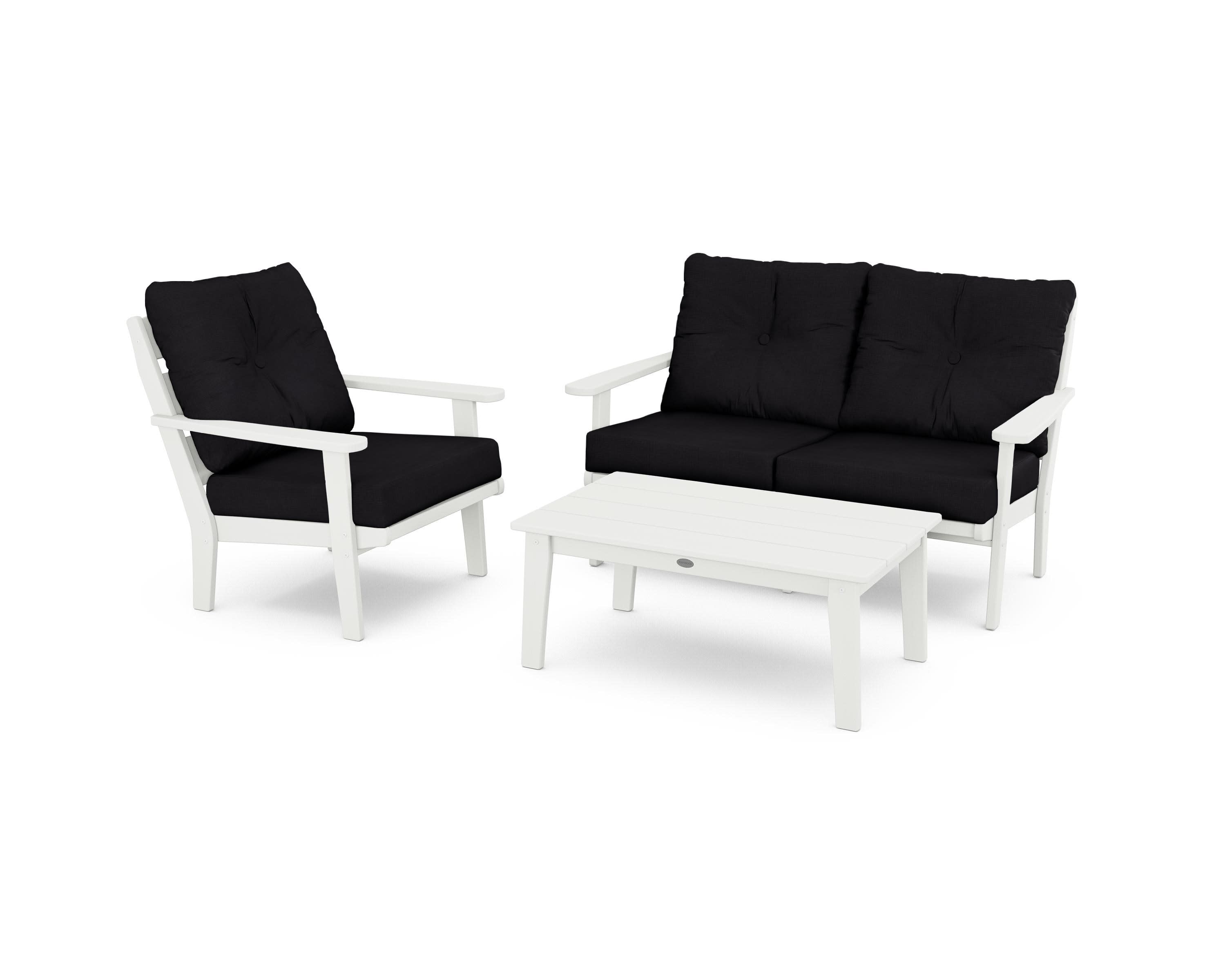 Lakeside 3-Piece Deep Seating Set in Vintage White / Midnight Linen