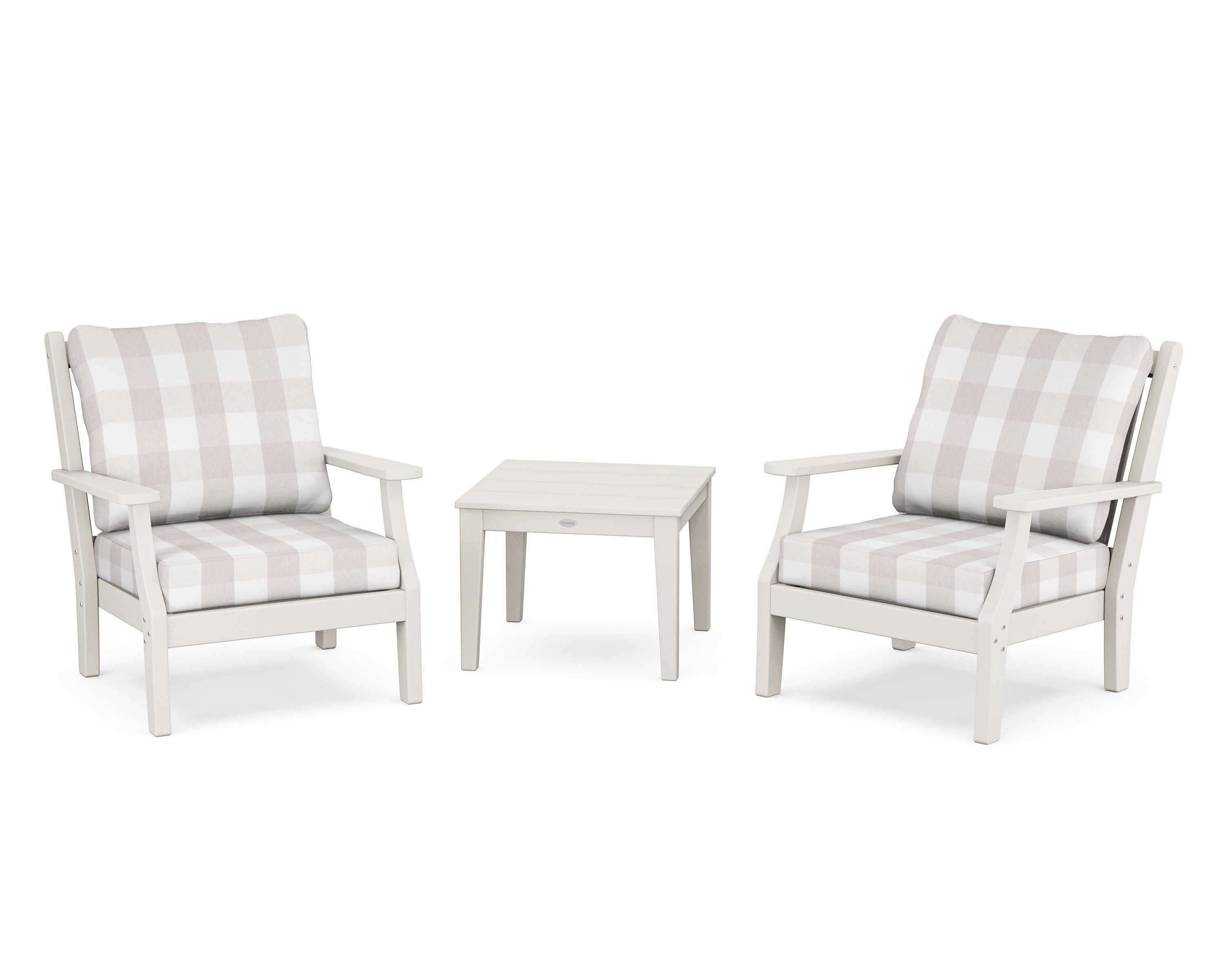 Wovendale 3-Piece Deep Seating Set in Sand / Buffalo Plaid Dune Burlap