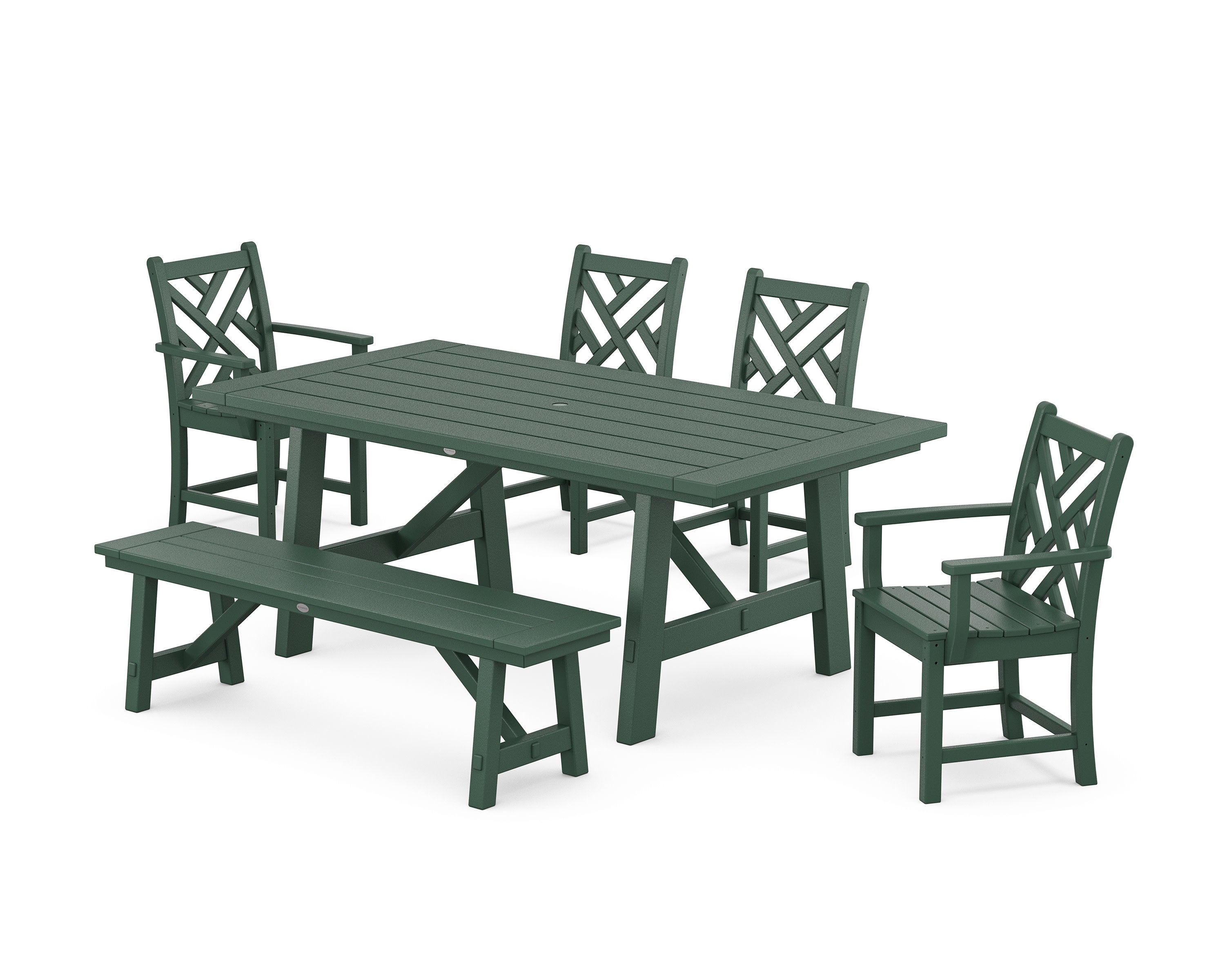 Chippendale 6-Piece Rustic Farmhouse Dining Set With Bench in Green