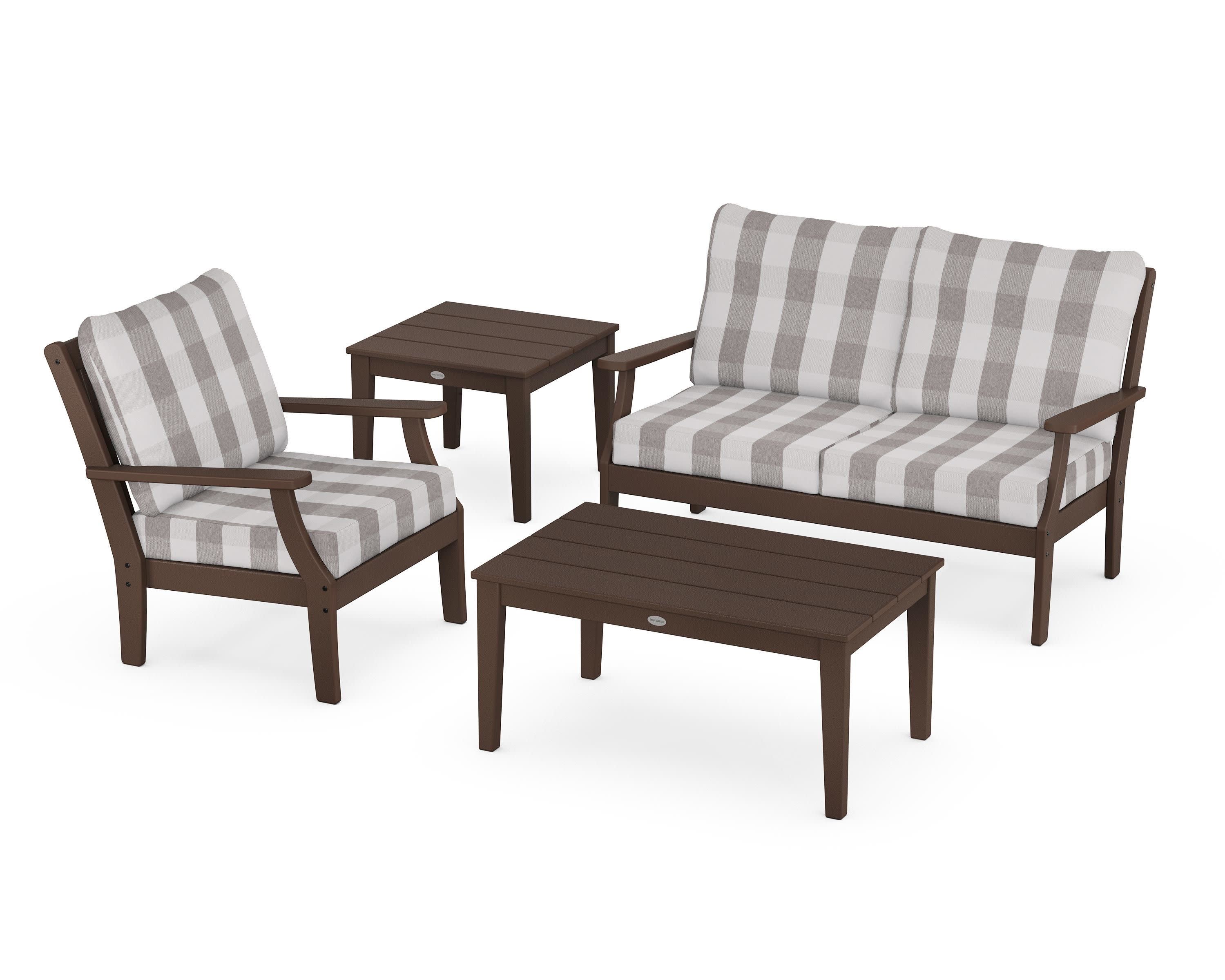Braxton 4-Piece Deep Seating Set in Mahogany / Buffalo Plaid Grey Mist