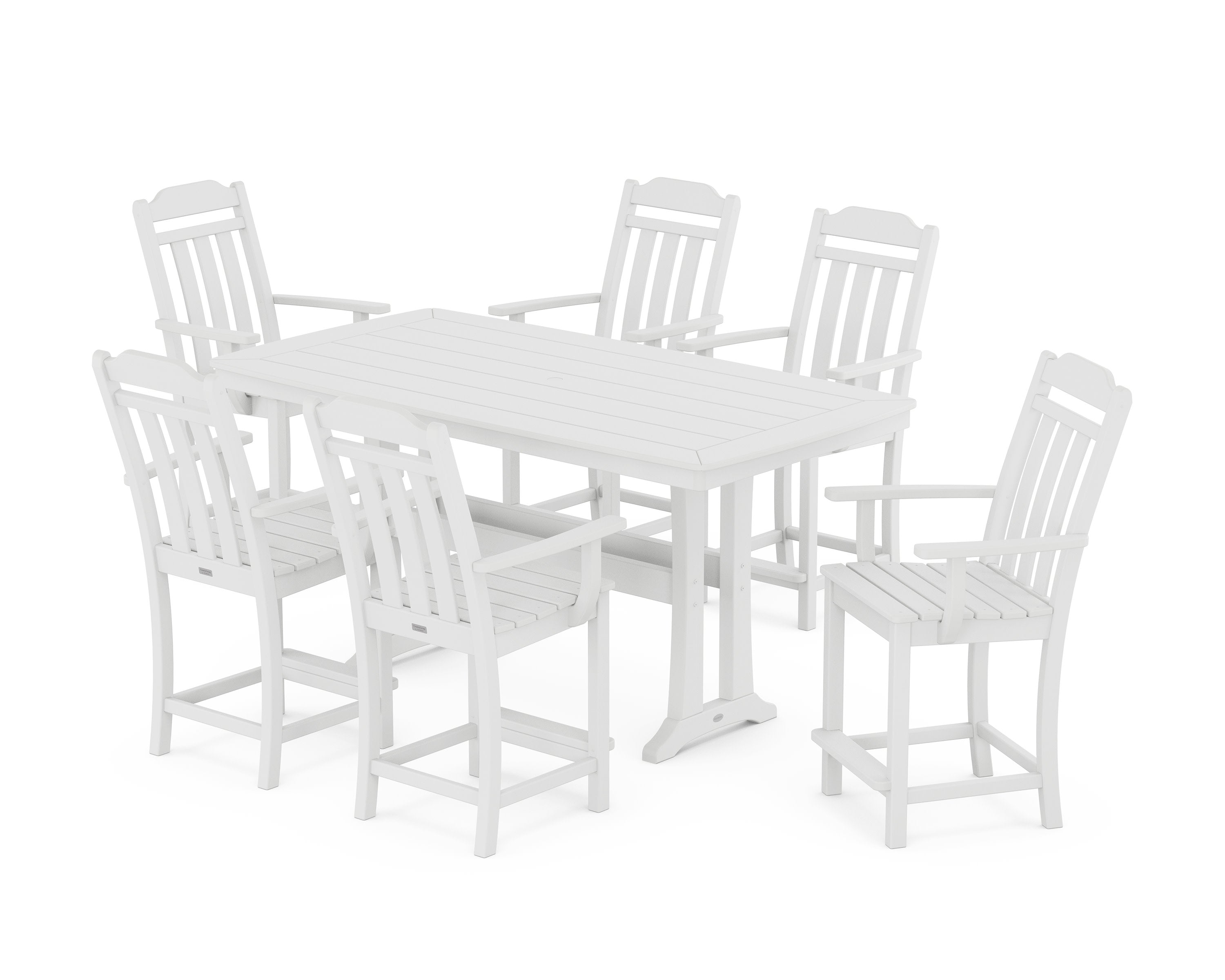 Cottage Arm Chair 7-Piece Counter Set with Trestle Legs in White