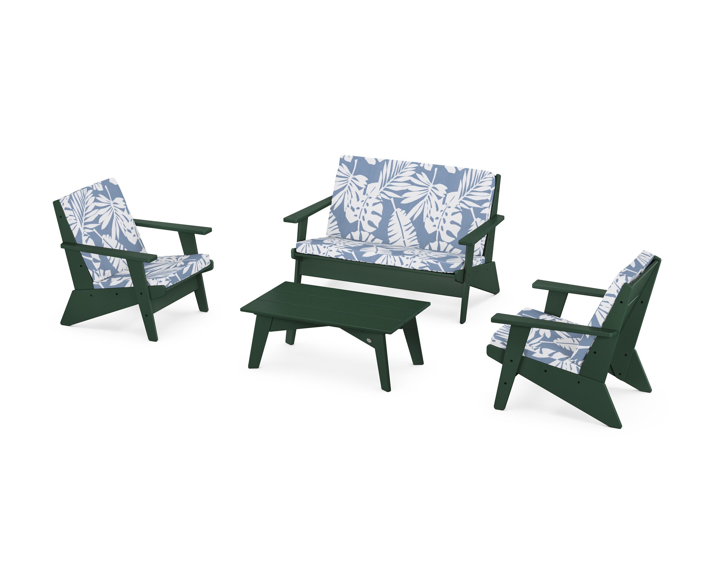 Riviera Modern Lounge 4-Piece Set in Green / Leaf Sky Blue
