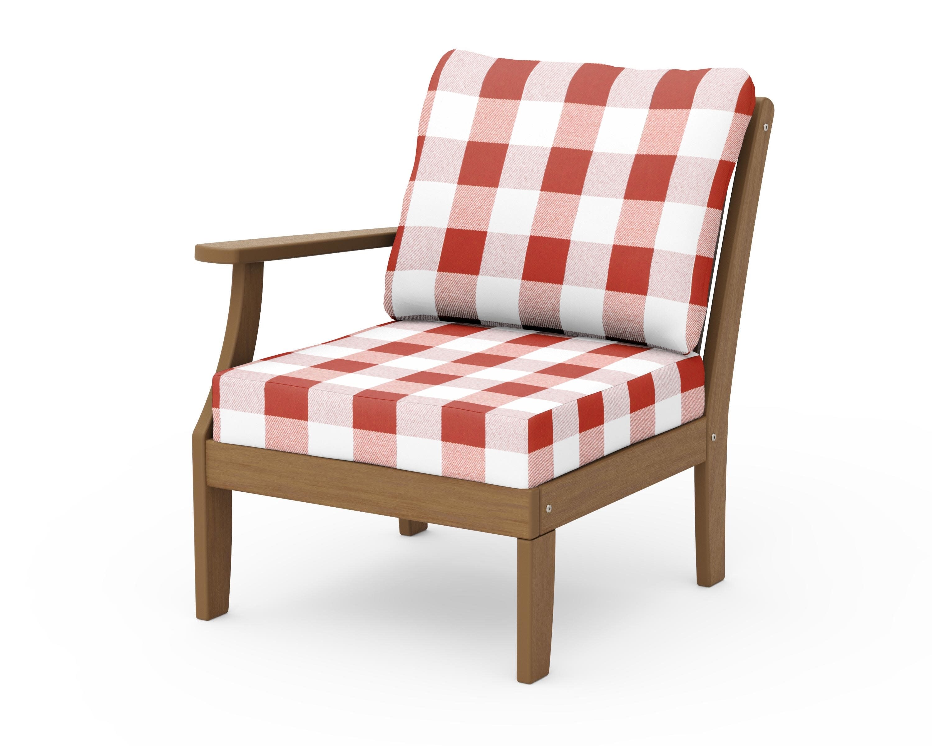 Braxton Modular Left Arm Chair in Natural / Buffalo Plaid Crimson