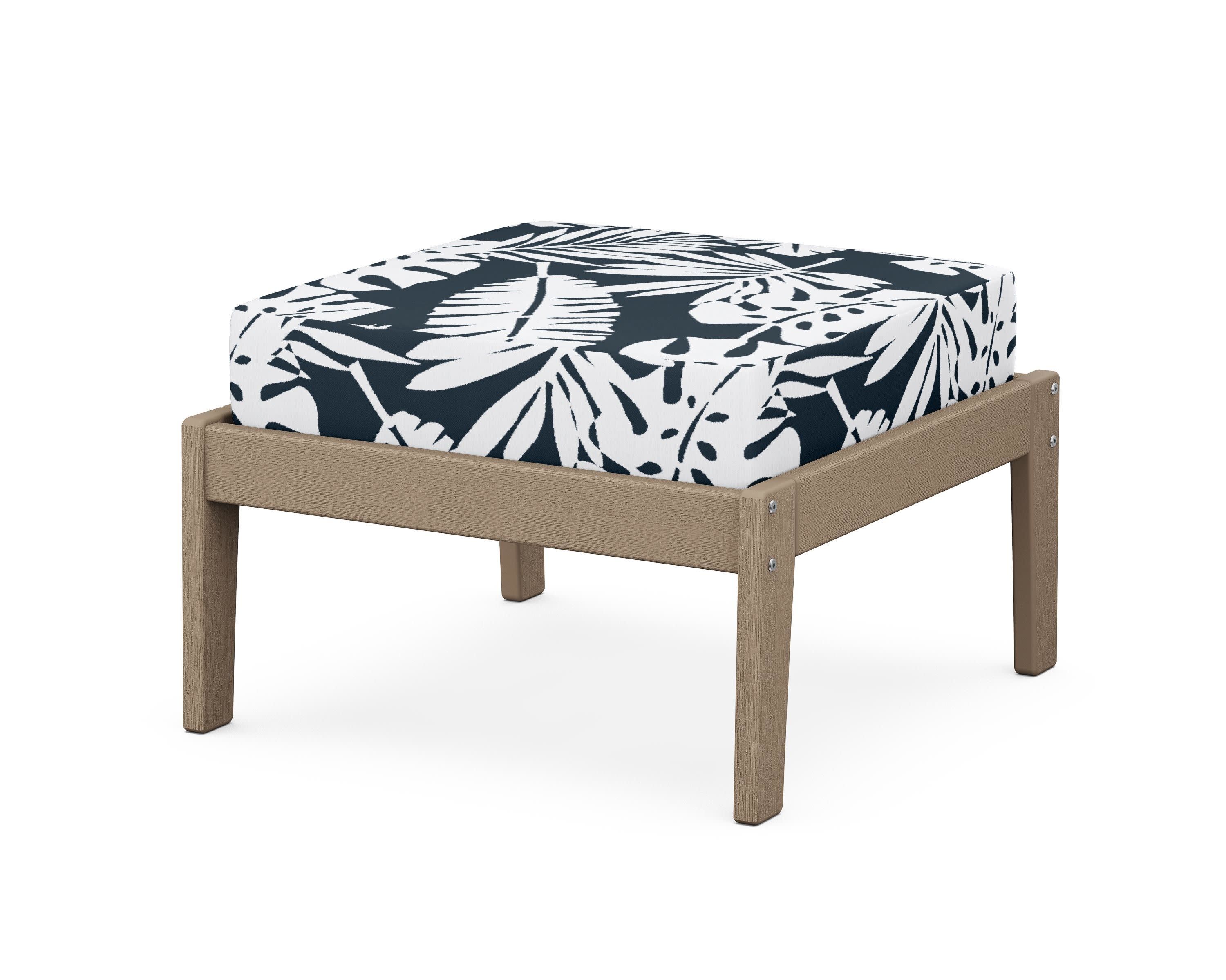 Deep Seating Ottoman in Vintage Sahara / Leaf Marine Indigo